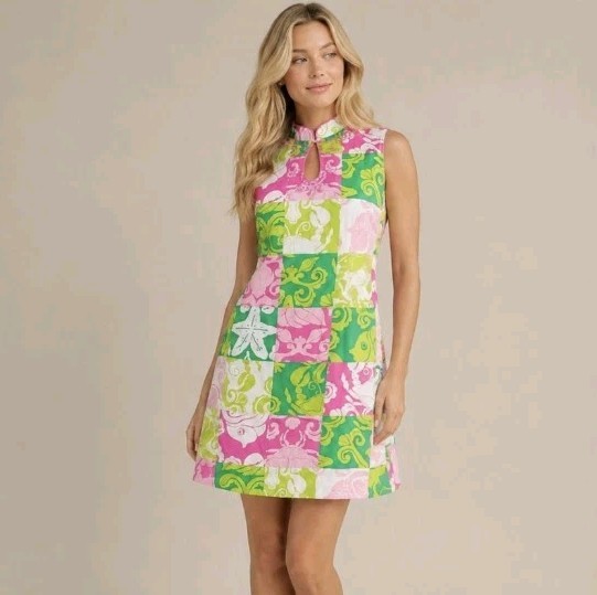 Vintage Lilly Pulitzer Dress White Label 90’s Y2K Pink Patchwork Coastal Size 4