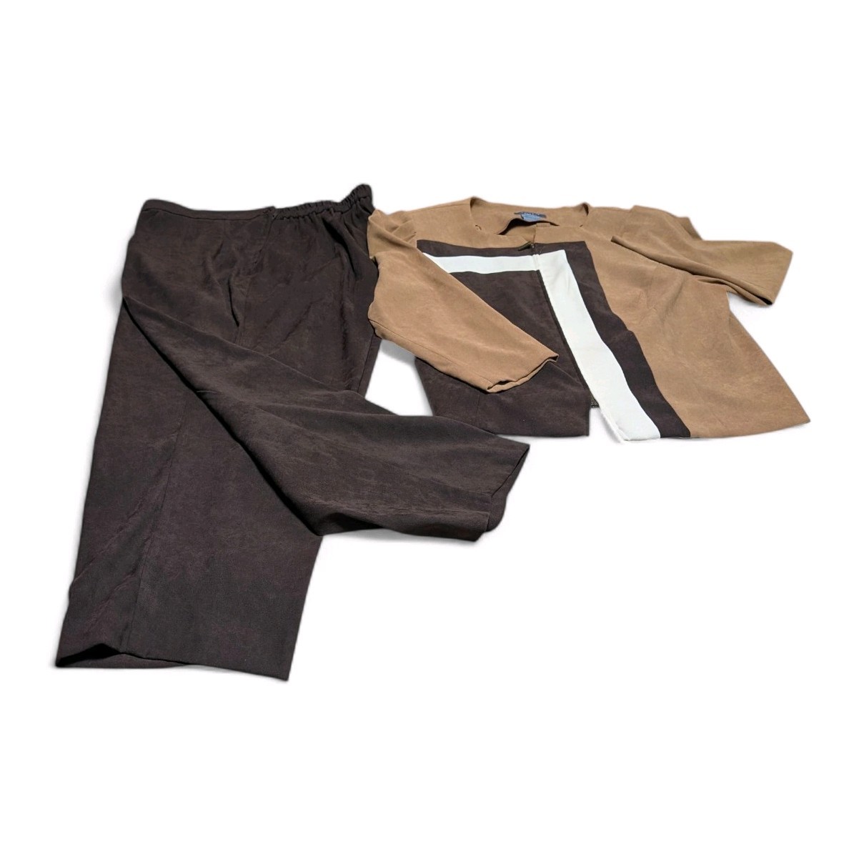 Koret Vintage Petite Women Jacket & Pant Set Color Block Brown Size 16p