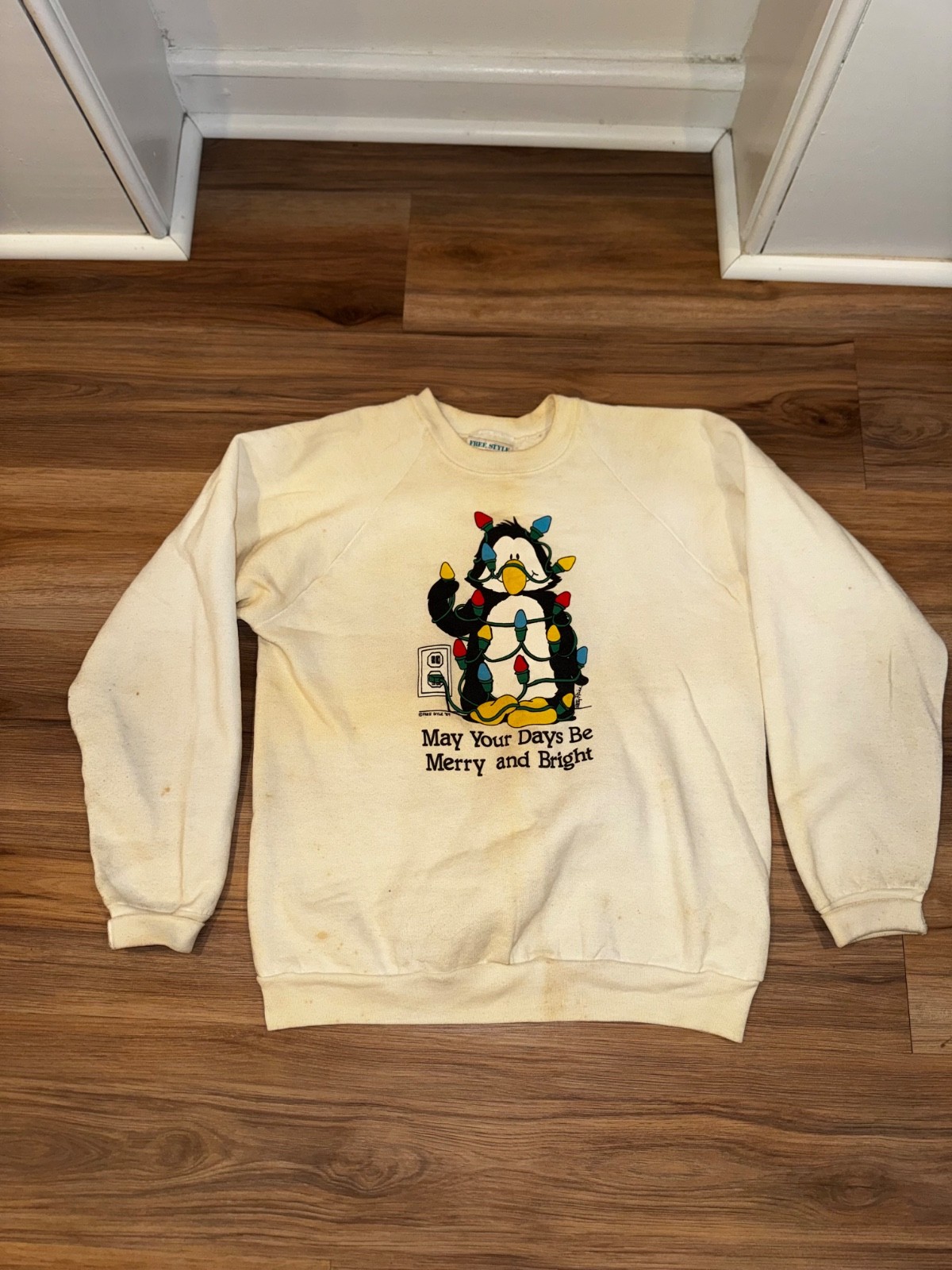 Vintage 80s Ugly Christmas Sweater Penguin Size Large
