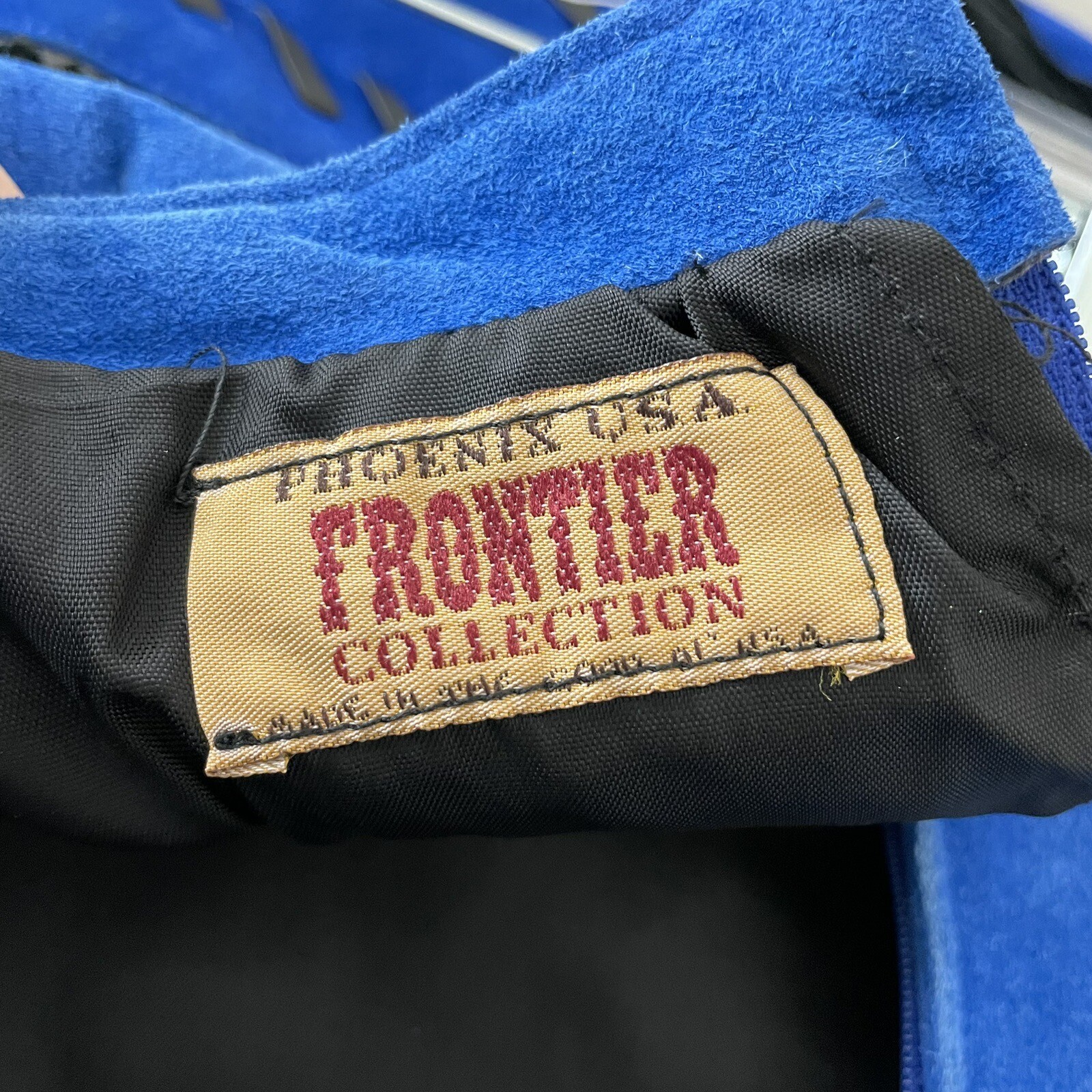 VTG 80s Western Phoenix Frontier Fringe Jacket Skirt S/M Blue Suede Bead Outfit