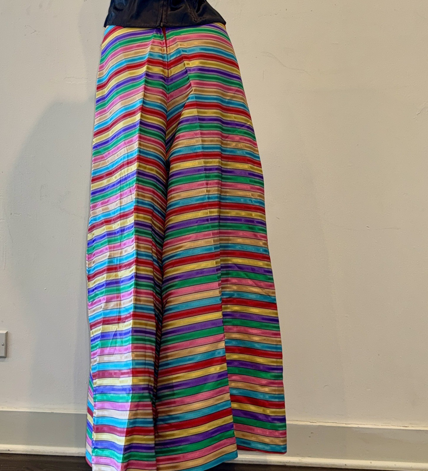 Vtg 60s 70s Rainbow Skirt Skort Palazzo Dress Pants Red Pink Purple Blue Green S
