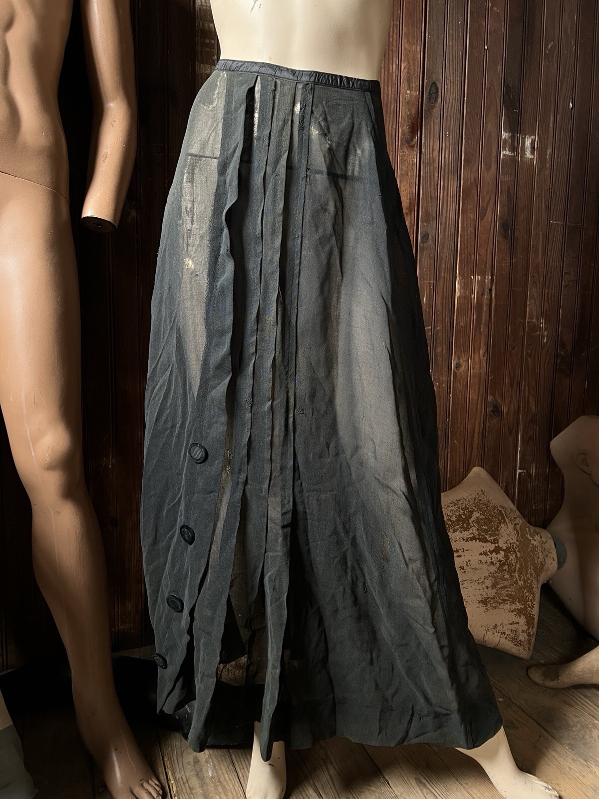 Antique As is Mesh Skirt Net Sheer Heavy Button Slip Long Pleat Cutter Petticoat