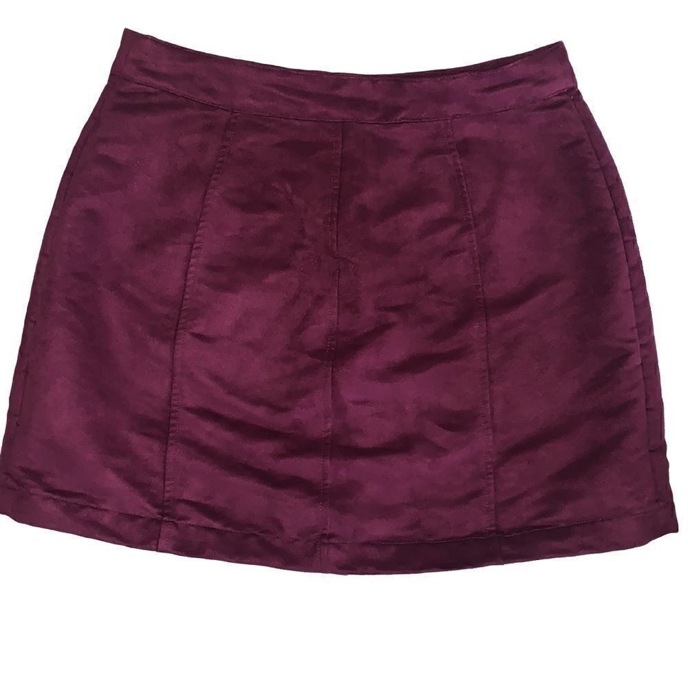 Old Navy Burgundy Faux Suede Button Front Mini Skirt A-Line Plum Size 2