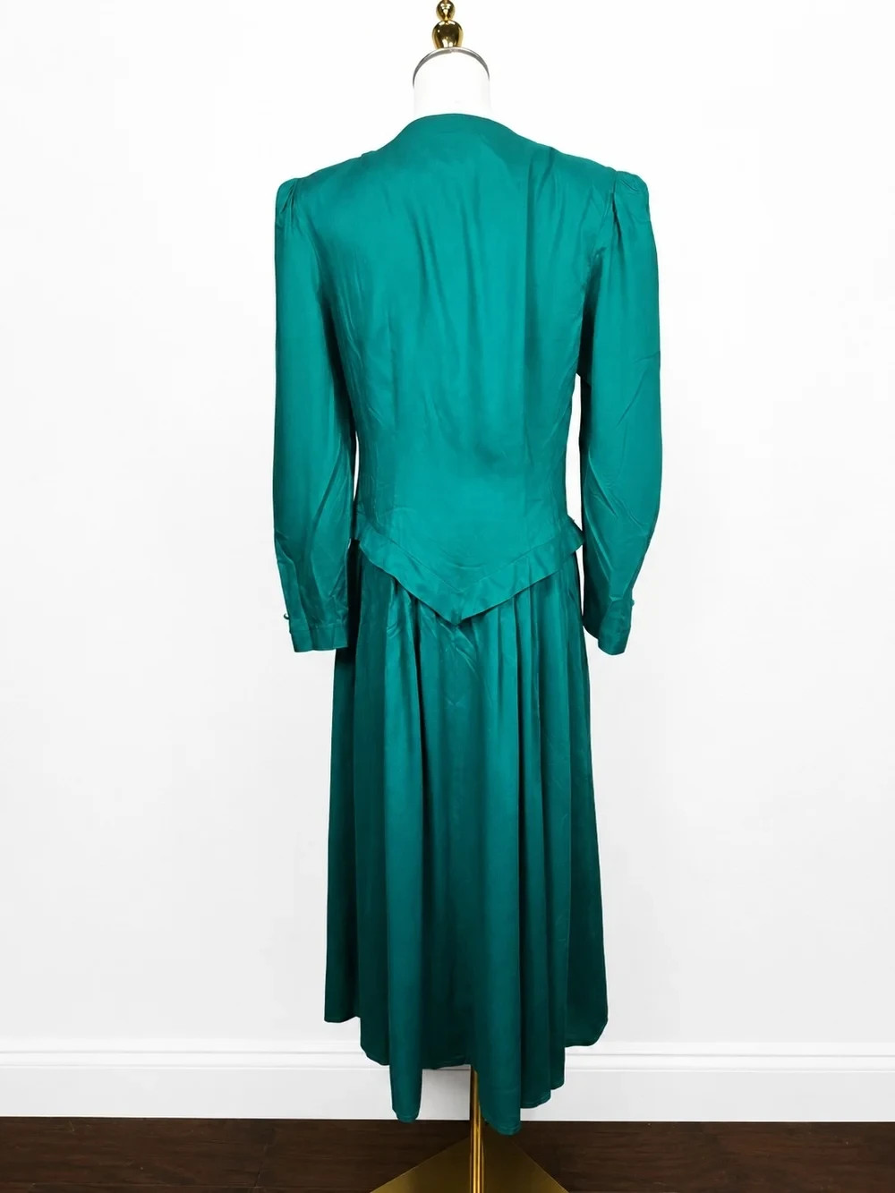 Vintage 80s Kathie Lee Emerald Embroidered Prairie Midi Dress Cottagecore Sz 6
