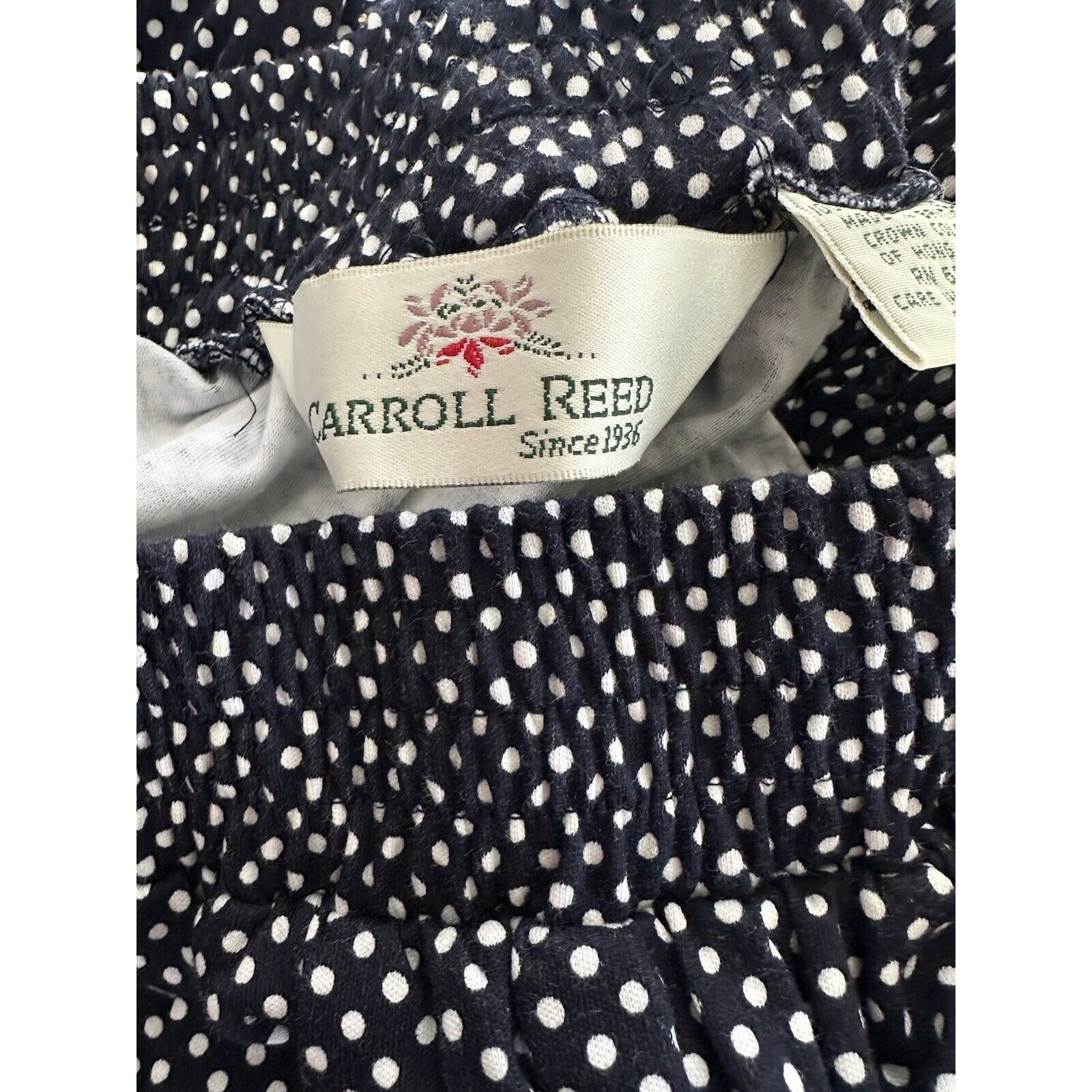 Carroll Reed Polka Dot Cotton Long Skirt Vintage Hong Kong Elastic Waist Pockets
