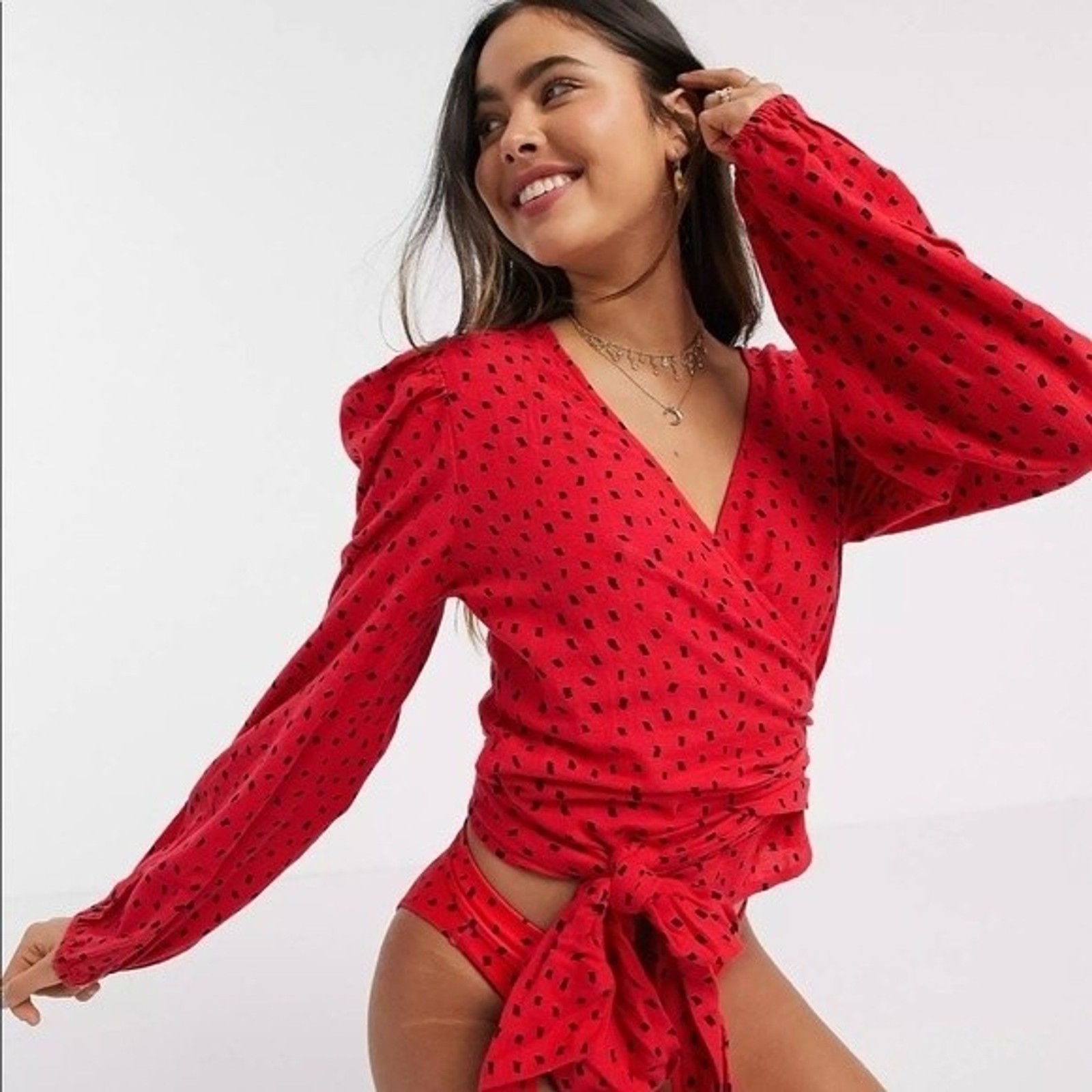 Billabong X Sincerely Jules Wrapped In Love Printed Wrap Top L NWT