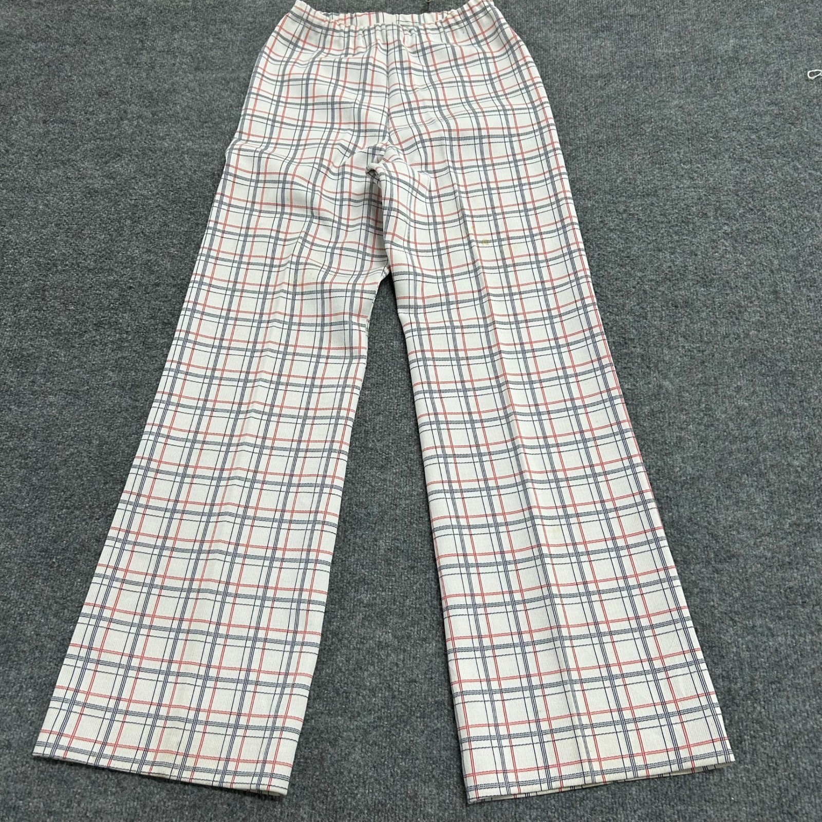 Vintage Pants Womens Size 12 White Red Blue Plaid Elastic Waist Straight Leg