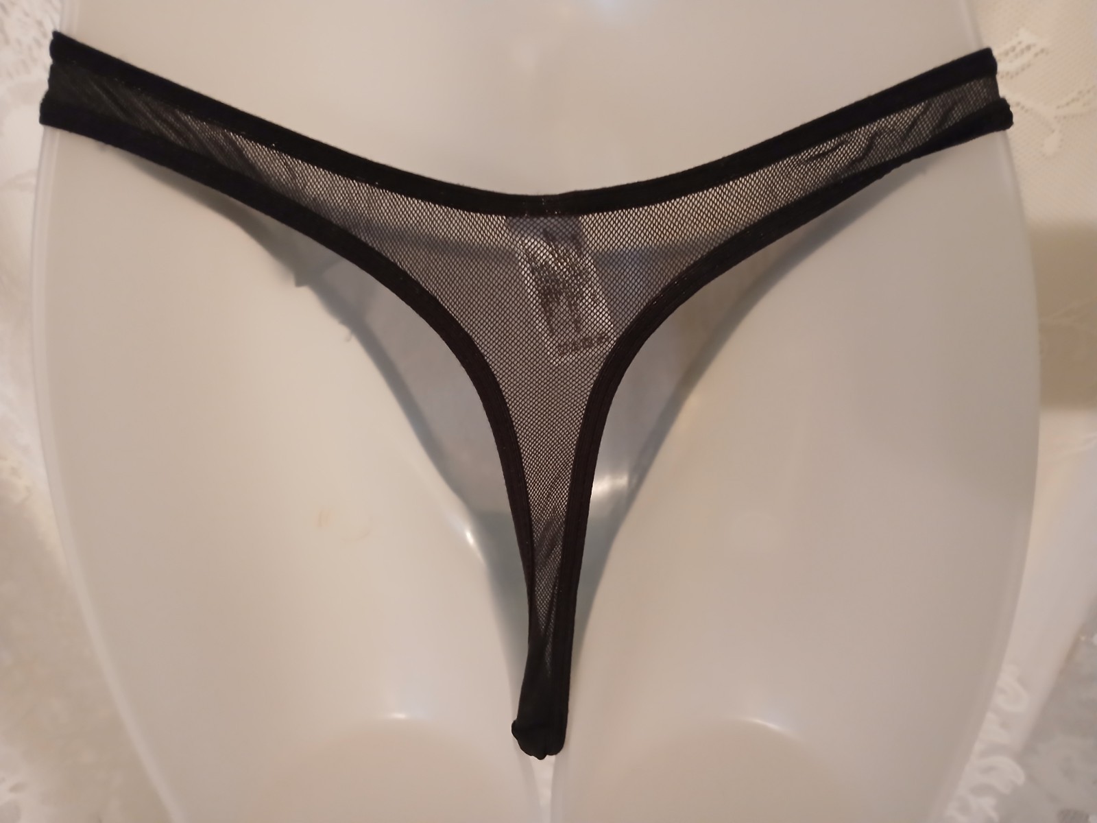 Vintage Secret Treasures Black Sheer Chiffon Flower G-String Thong Panties S