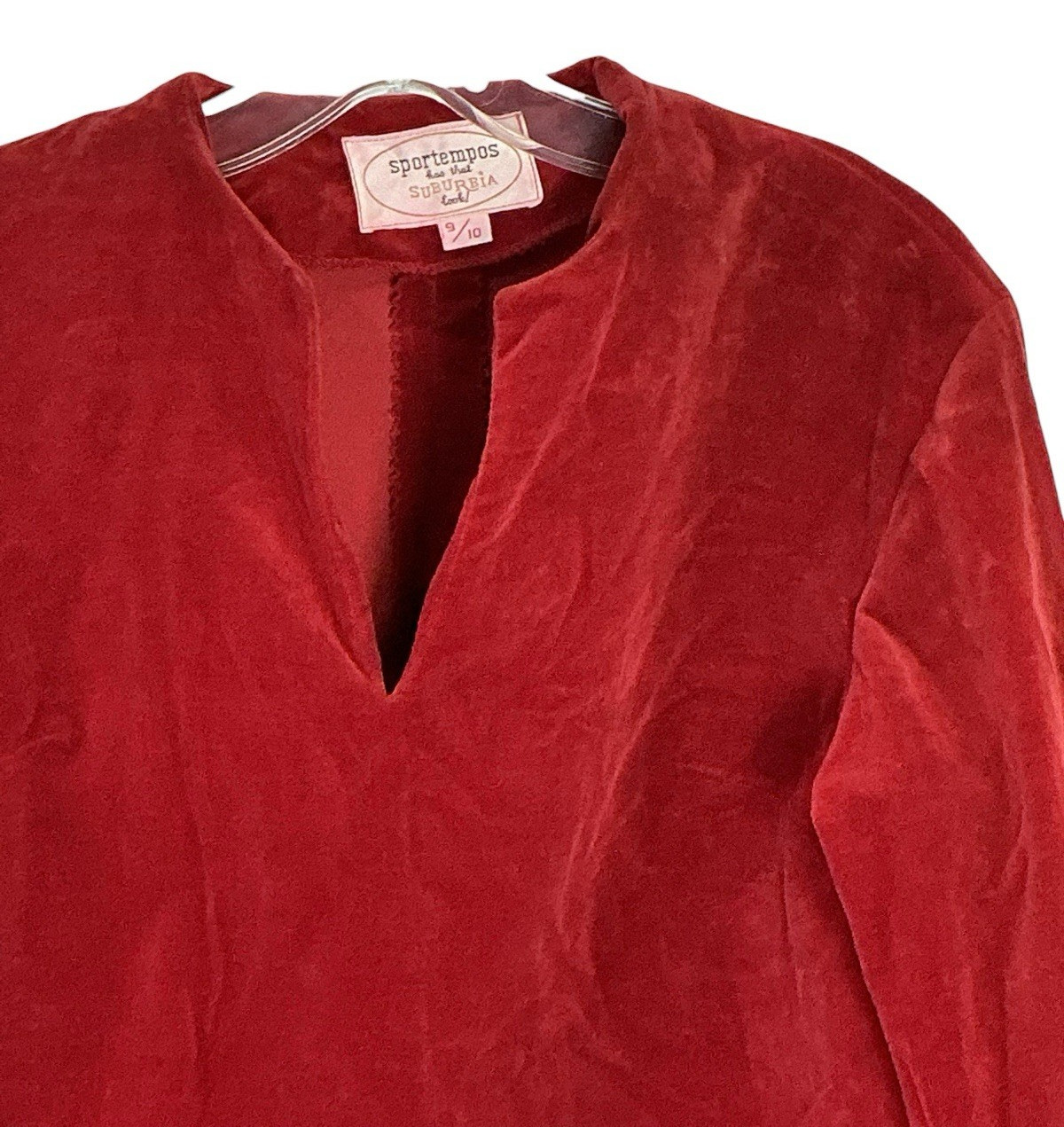 Vintage Sportempos Suburbia Velvet Top Red Long Sleeve V-Notch