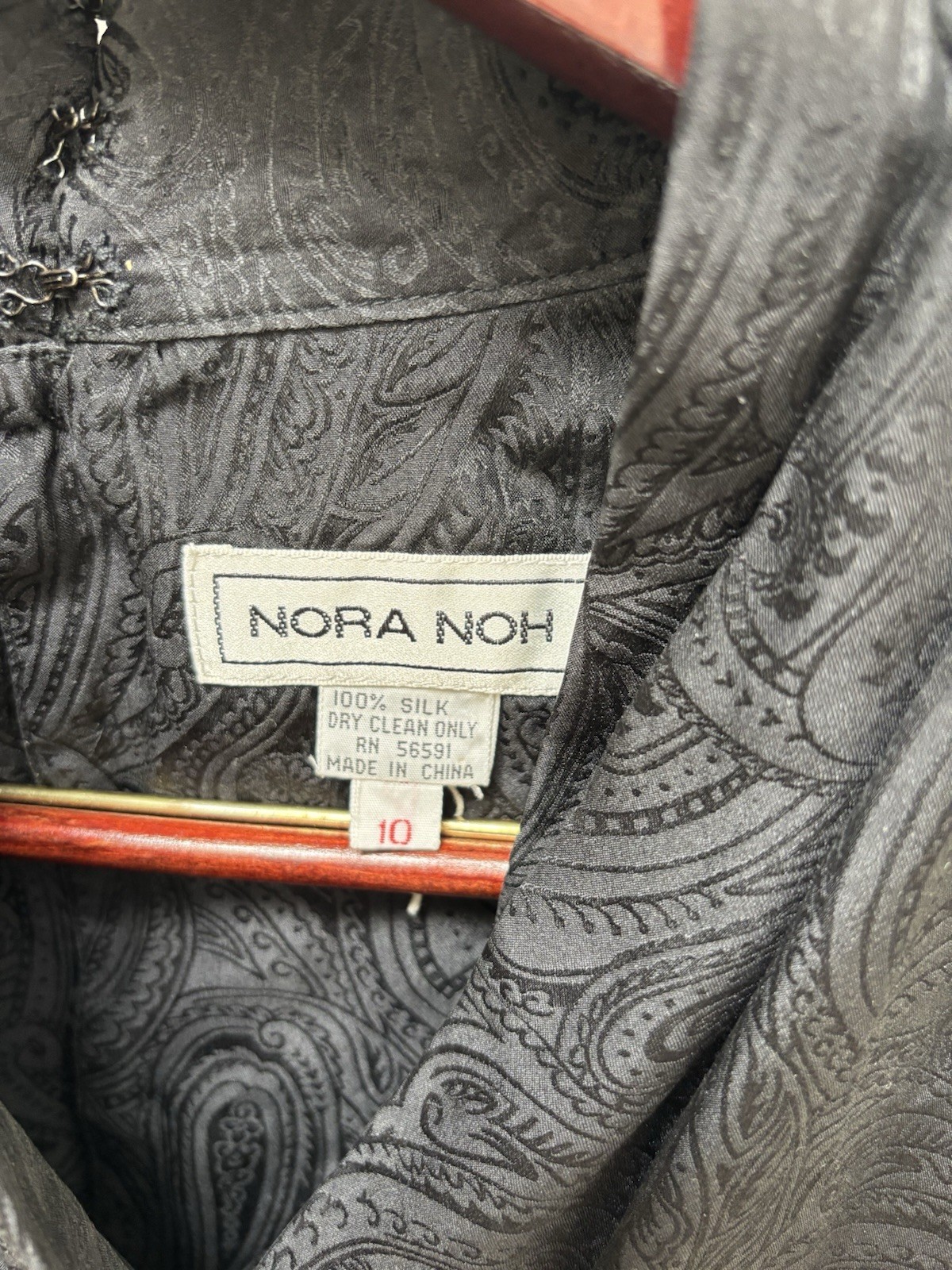 Vintage Nora Noh 100% Black Silk Dress Side M