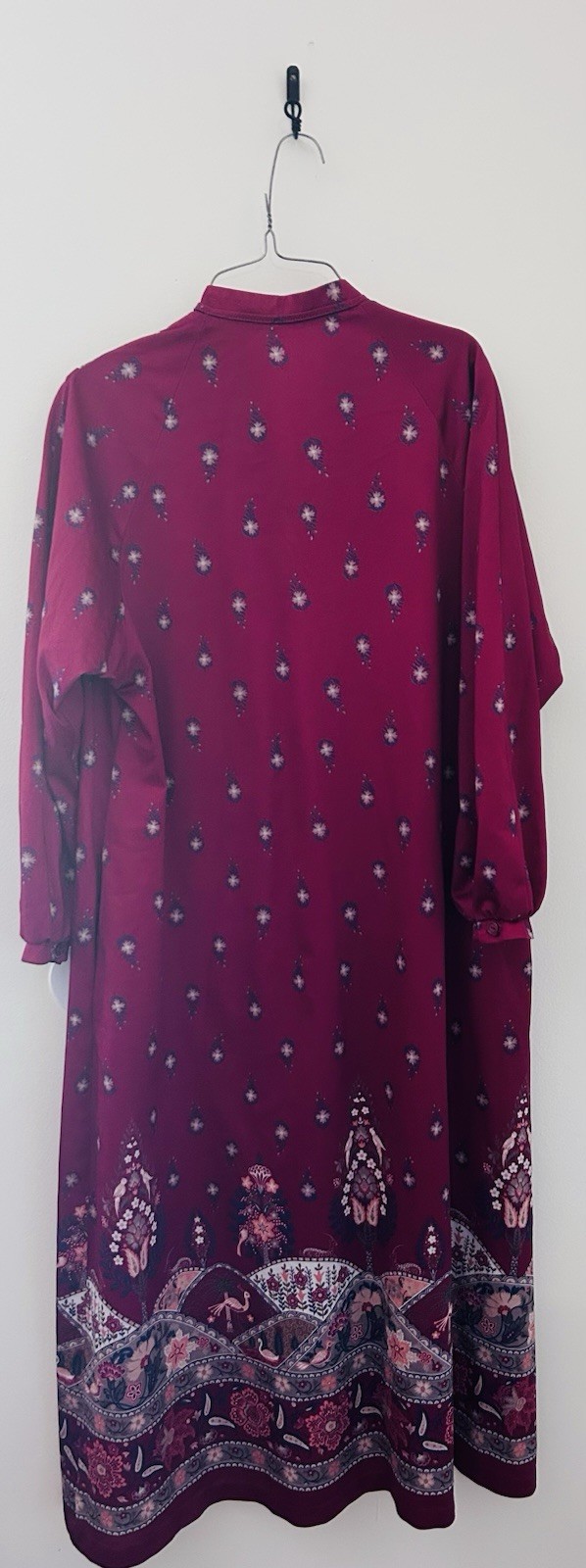 Vintage VEB Pirnetta Pirna Kaftan Dress Maroon Boho Paisley GDR Midi Sz M/L