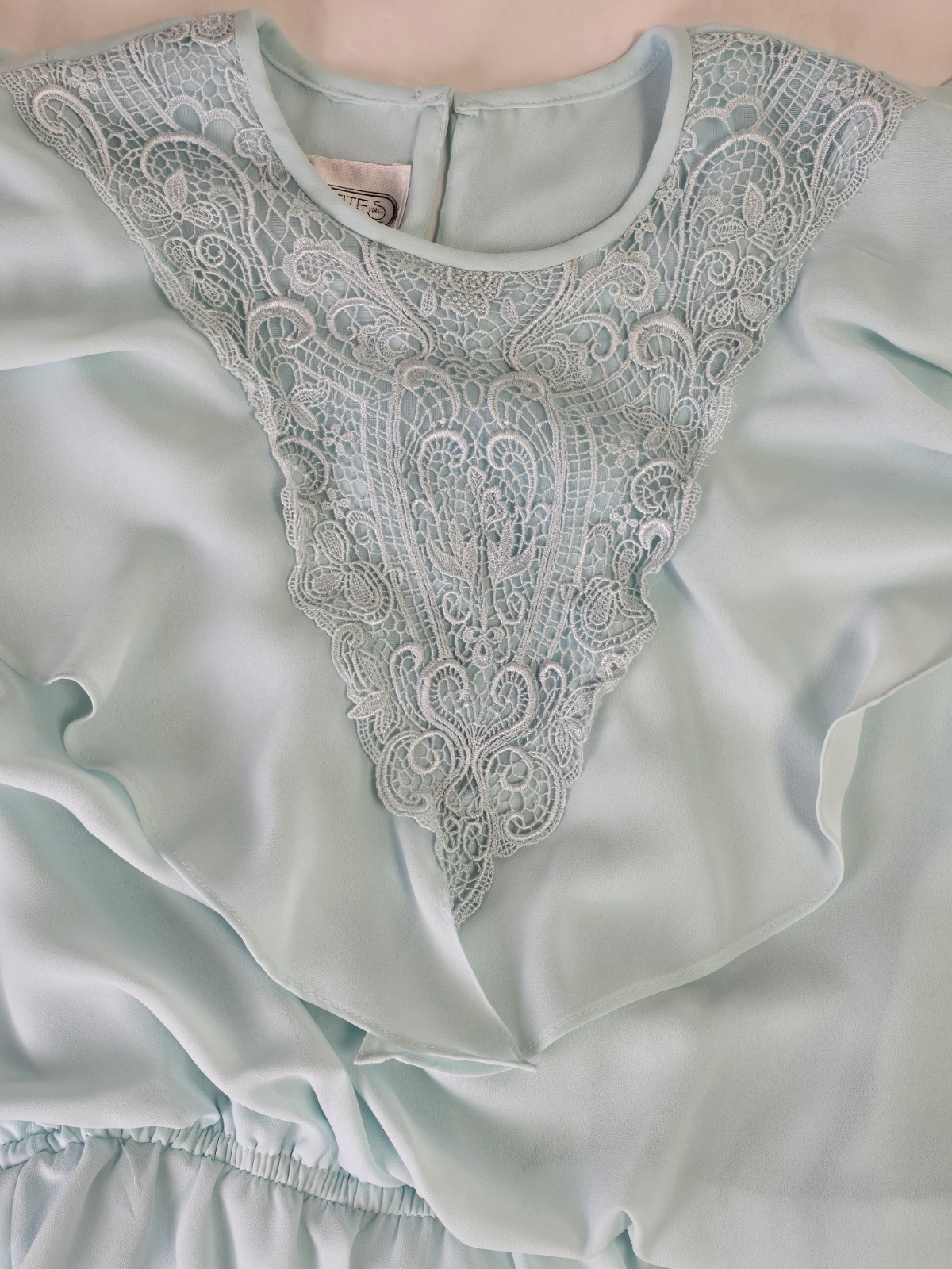 Vtg Liz Petites Chiffon 2 Piece Dress Set Sz M Aqua Ruffles Flowy Lace Coquette