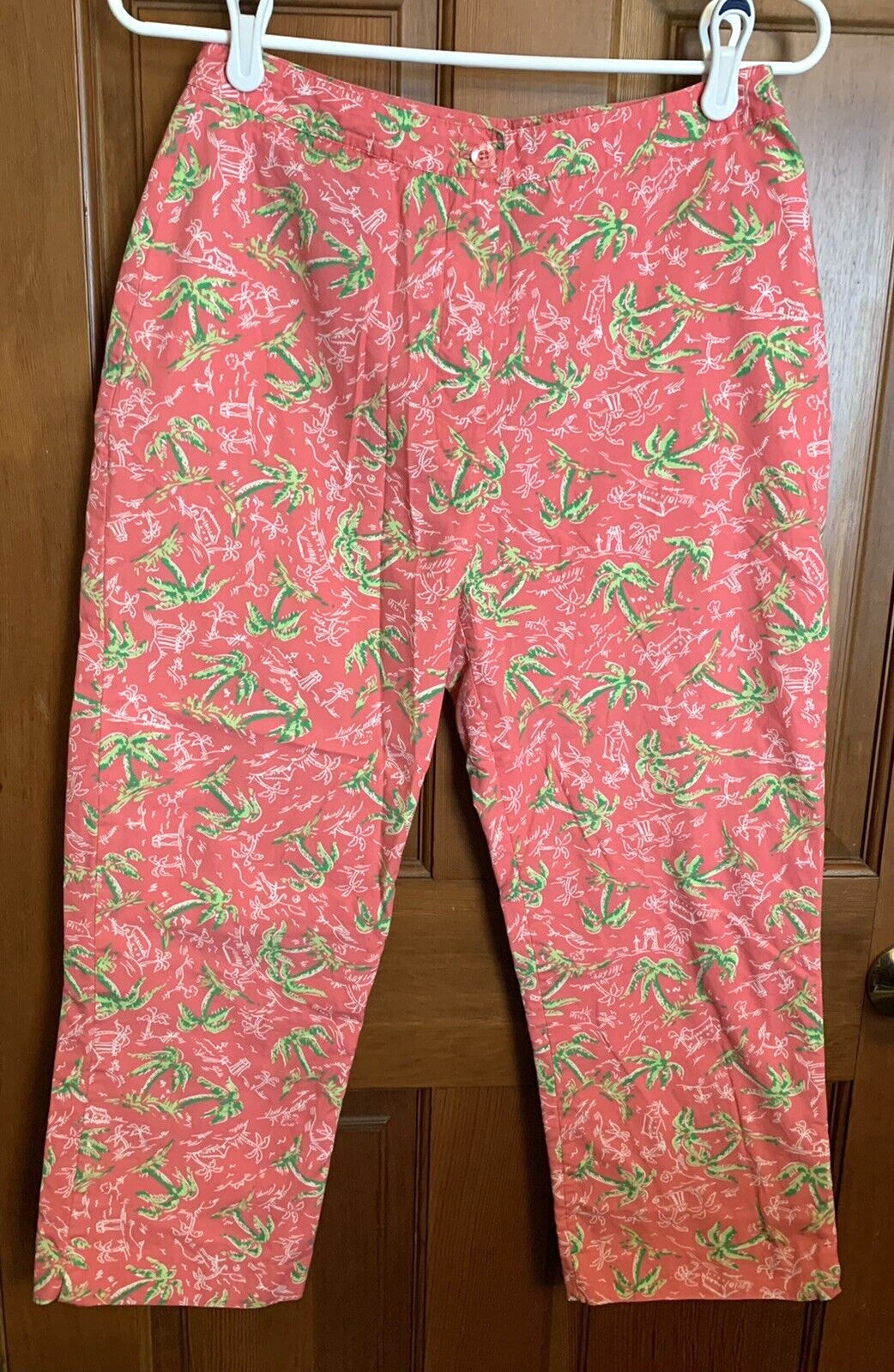 Lilly Pulitzer White Label Women’s 6 Pink Green Capri Pants Palm Trees Signature
