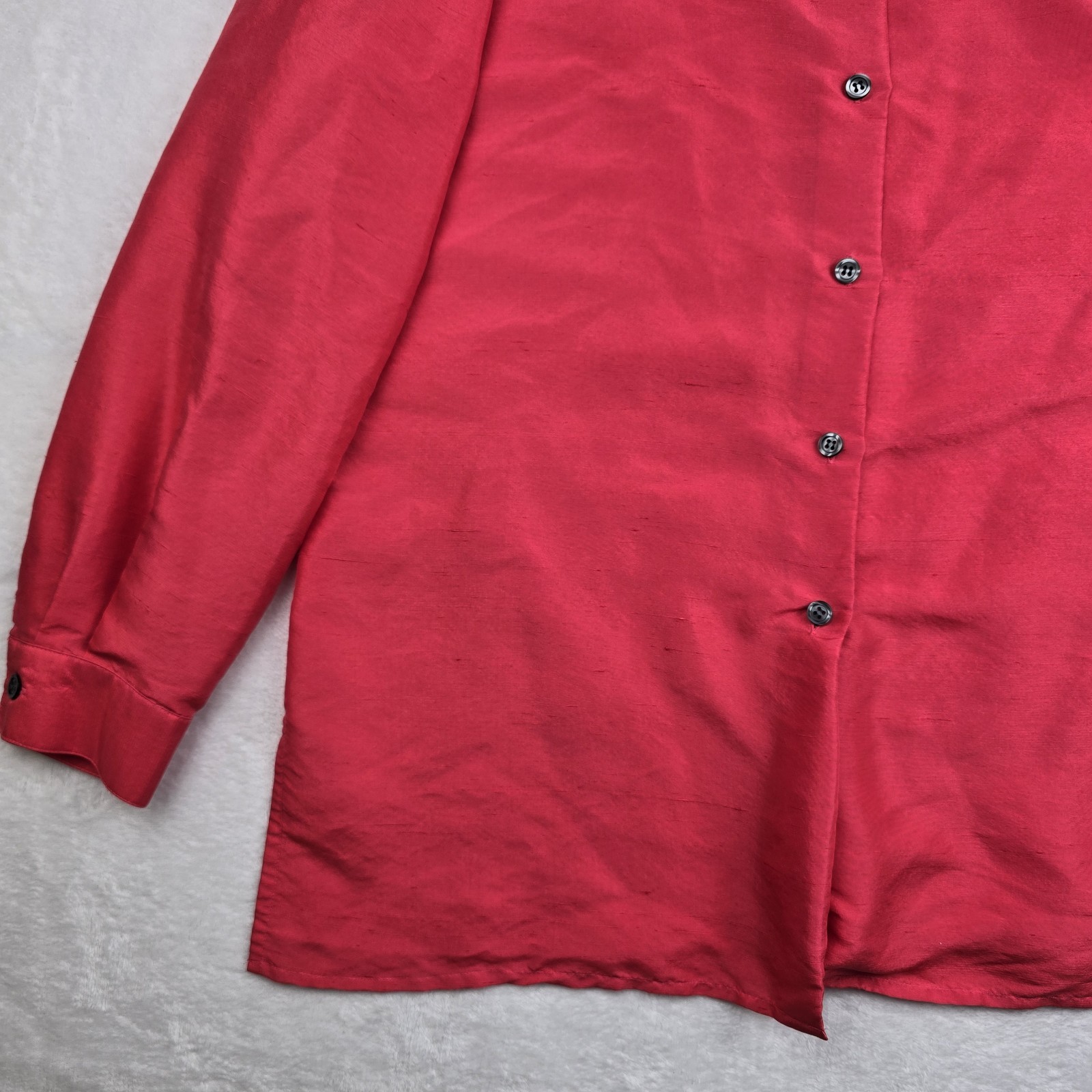 Vintage Joan Leslie Silk Blouse 14 Pink Fuchsia Long Sleeve Button-up Grannycore