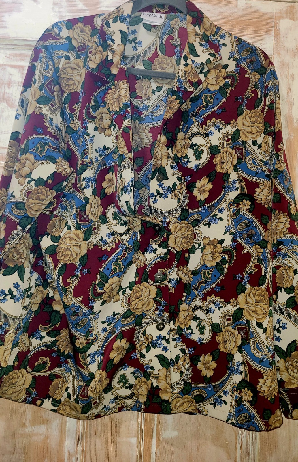 Vtg 1980s Bon Worth Button Up Floral Top Size M