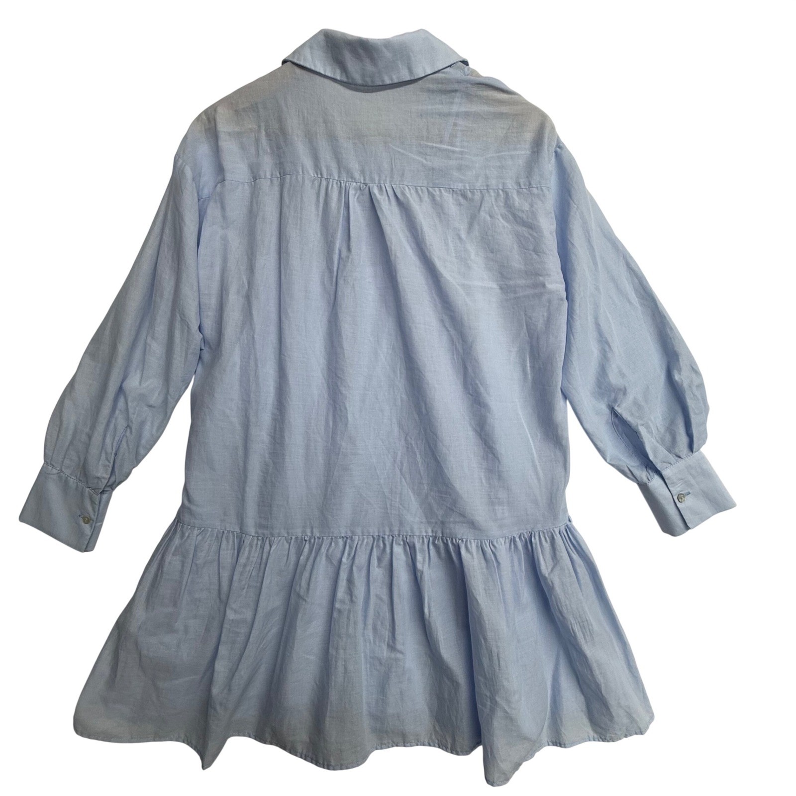 Zara Womens S Blue Eyelet Embroidered Tiered Shirt Dress Long Sleeve Cutwork