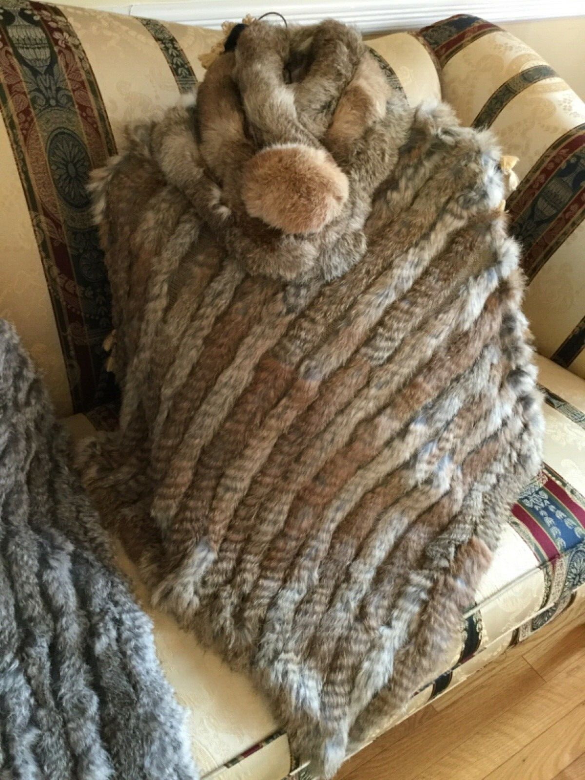 Rabbit FUR PONCHO Shawl Pullover HIPPIE BOHO COWGIRL, Tan or Grey