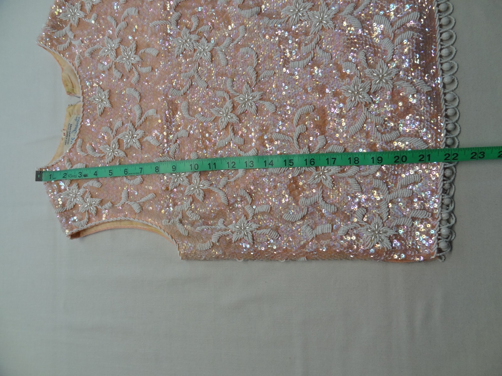 RNE M Hong Kong Sequin Beaded Sleeveless Evening Top VTG 60s 70s Lambs Wool