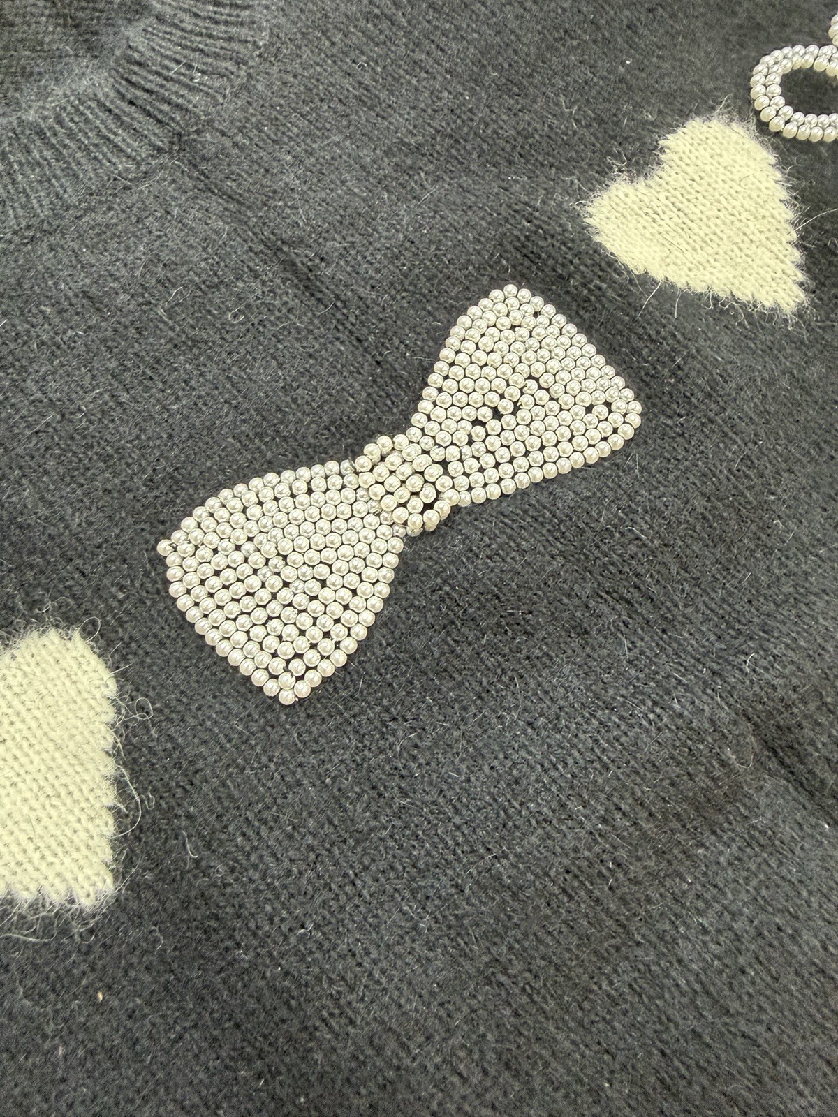 Vtg The Eagle’s Eye Sweater Sz M Black Pearl Bows Hearts Angora Lambswool Blend