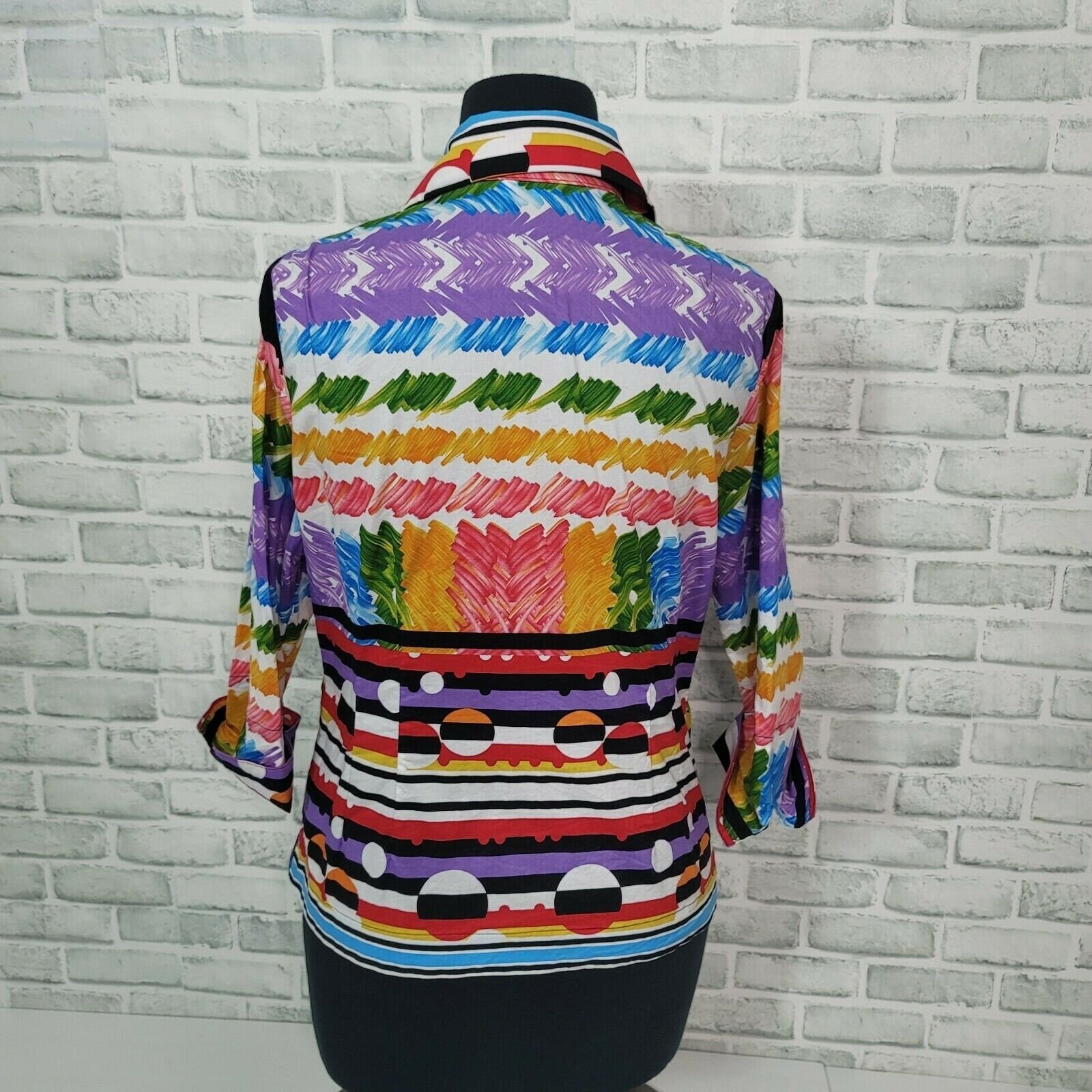 Mischa Womens Colorful Abstract Print Tie Open Front Cotton Popover Blouse M