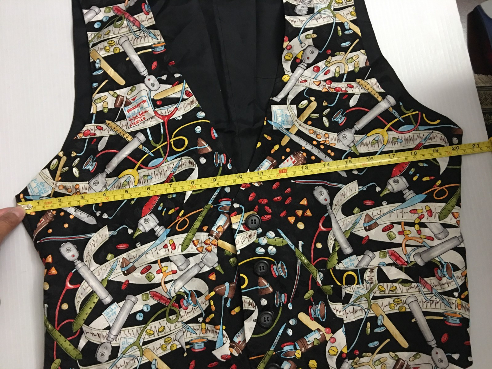 Vintage 90s Nicole Miller Novelty Doctor Medical Print Vest Silk M