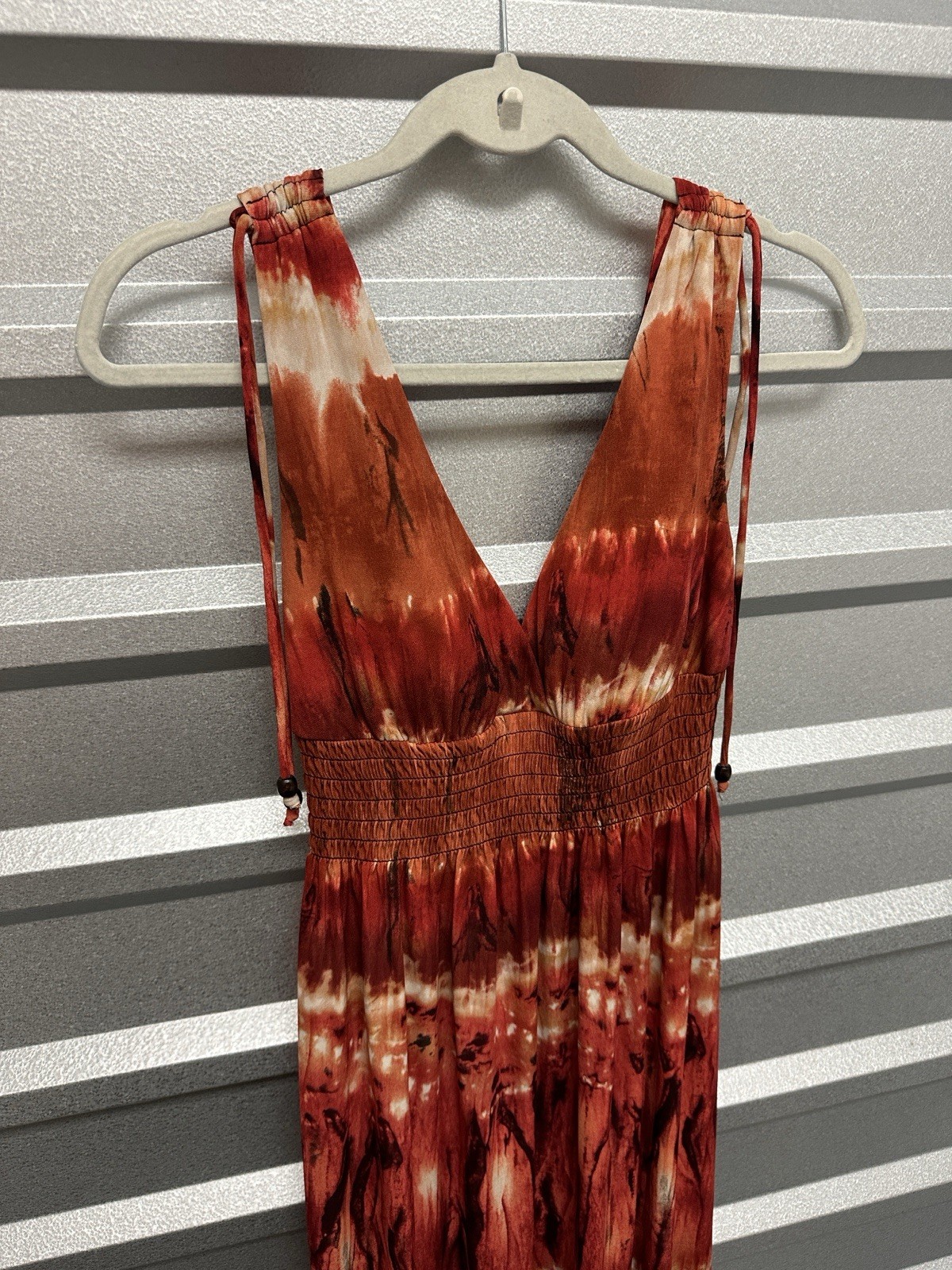 Bisou Bisou Women’s Maxi Vintage 90s Deep V Dress Size 6 Tie Dye Stretch Boho