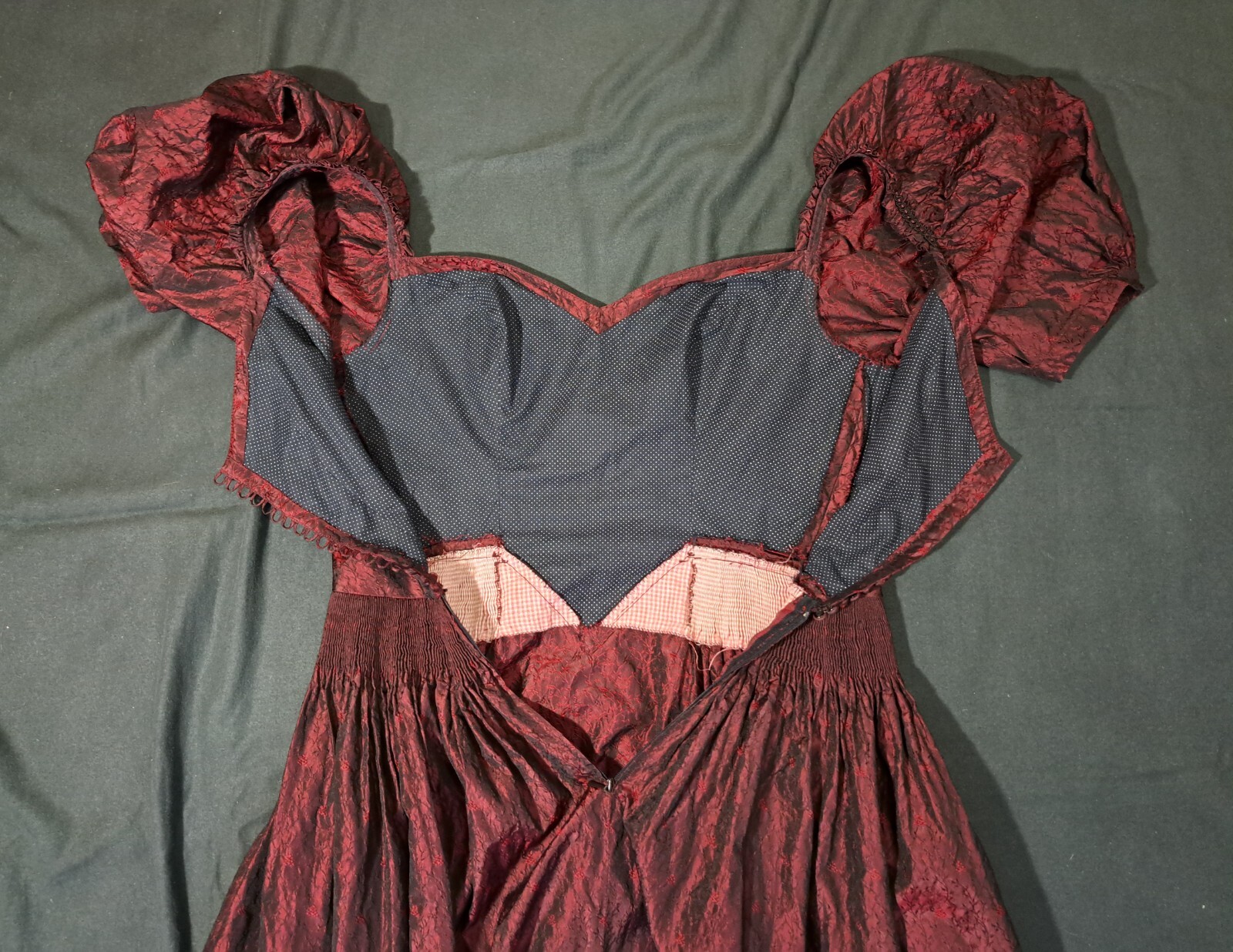 Vtg Edwardian Revival Gothic Burgundy Dress S C-D Bust Silk Blend Puff Sleeves
