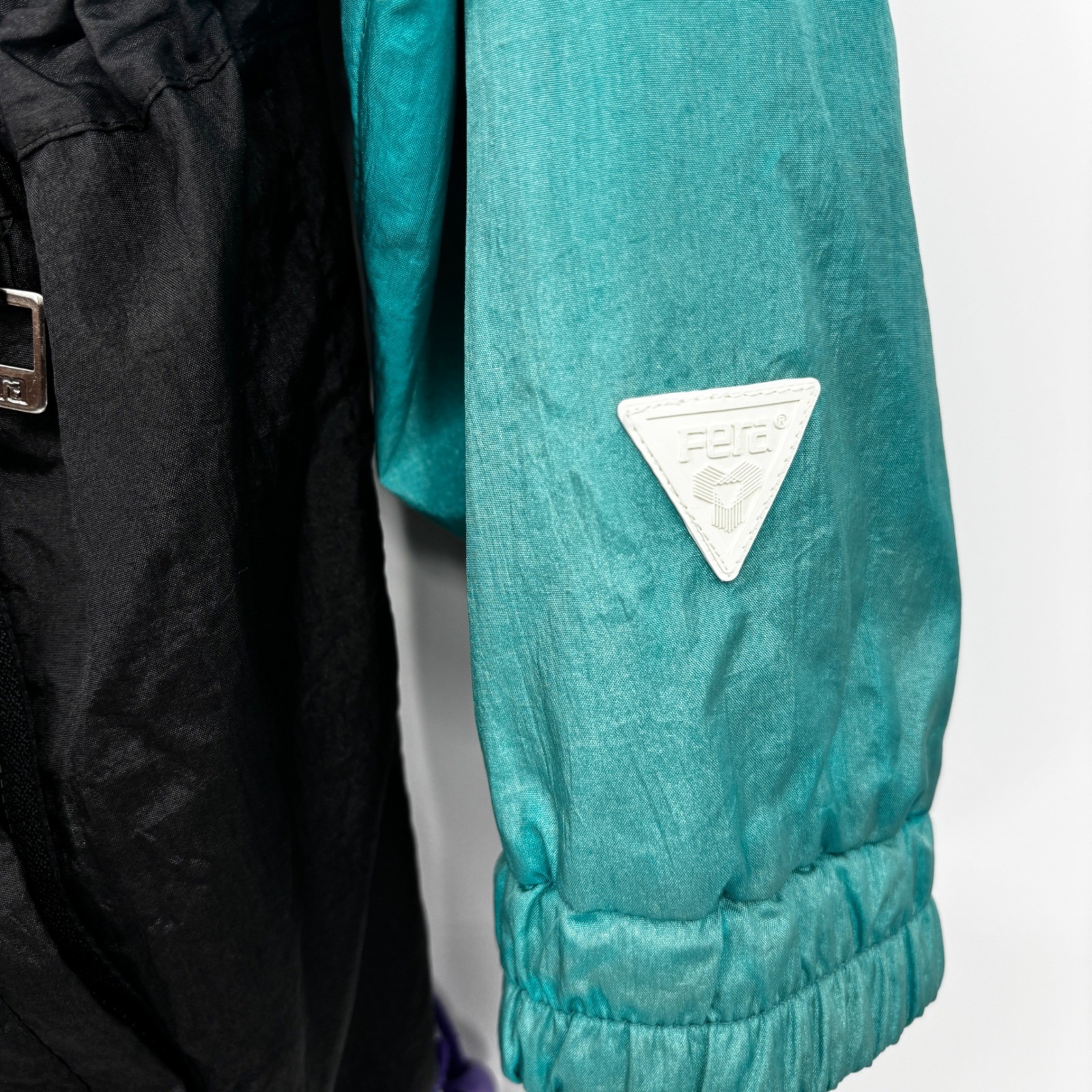 Vintage Fera Skiwear Neon Colorblock Anorak Pullover Jacket Womens 8 Black Teal