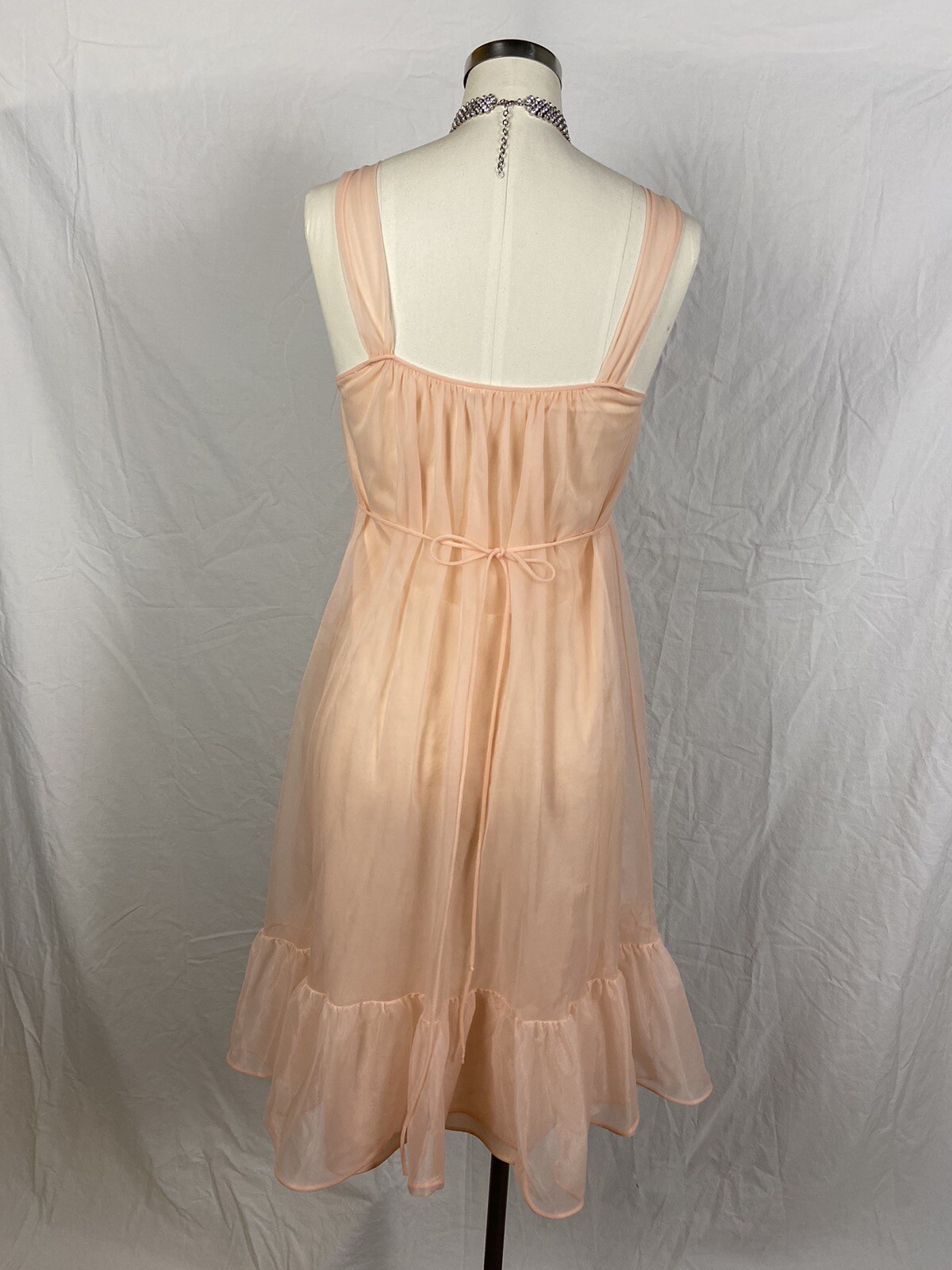 Leonora Slip Dress Nightgown Peach Pink Sheer Size Small 50s 60s Vintage Pin Up