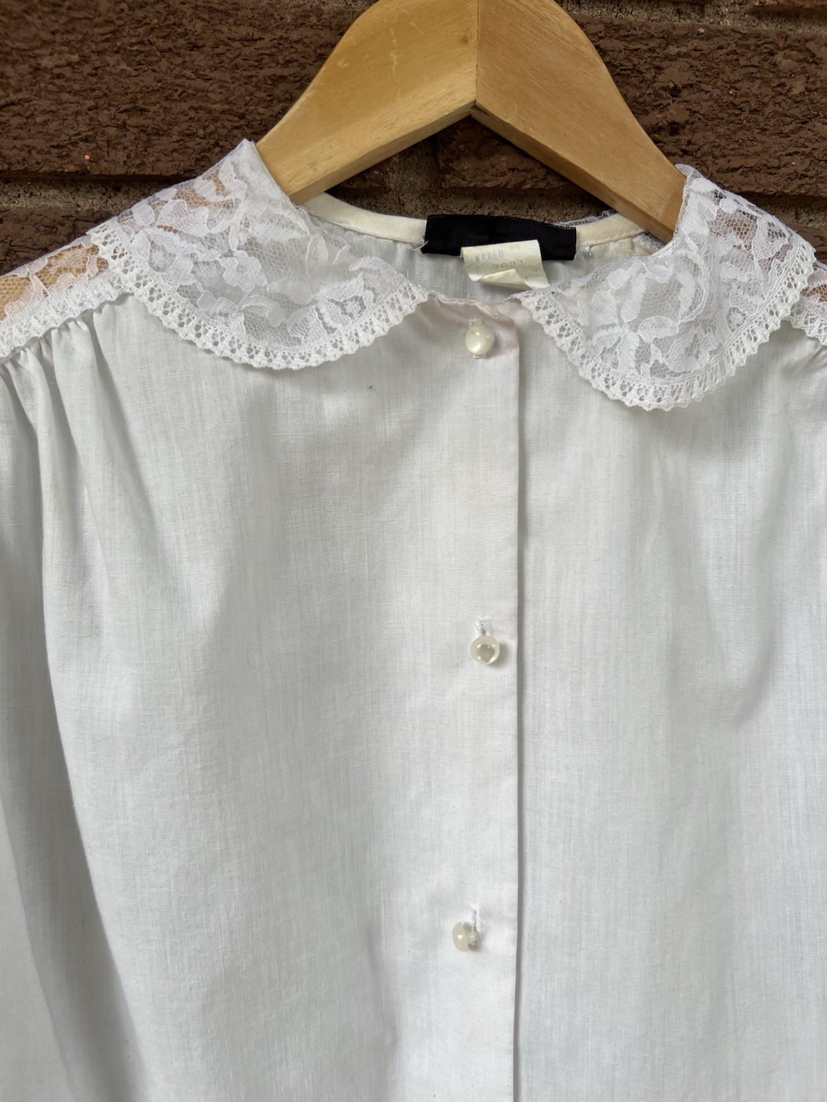 Vintage Cottagecore Prairie Victorian White Button Blouse Lace Sz 10 USA Made