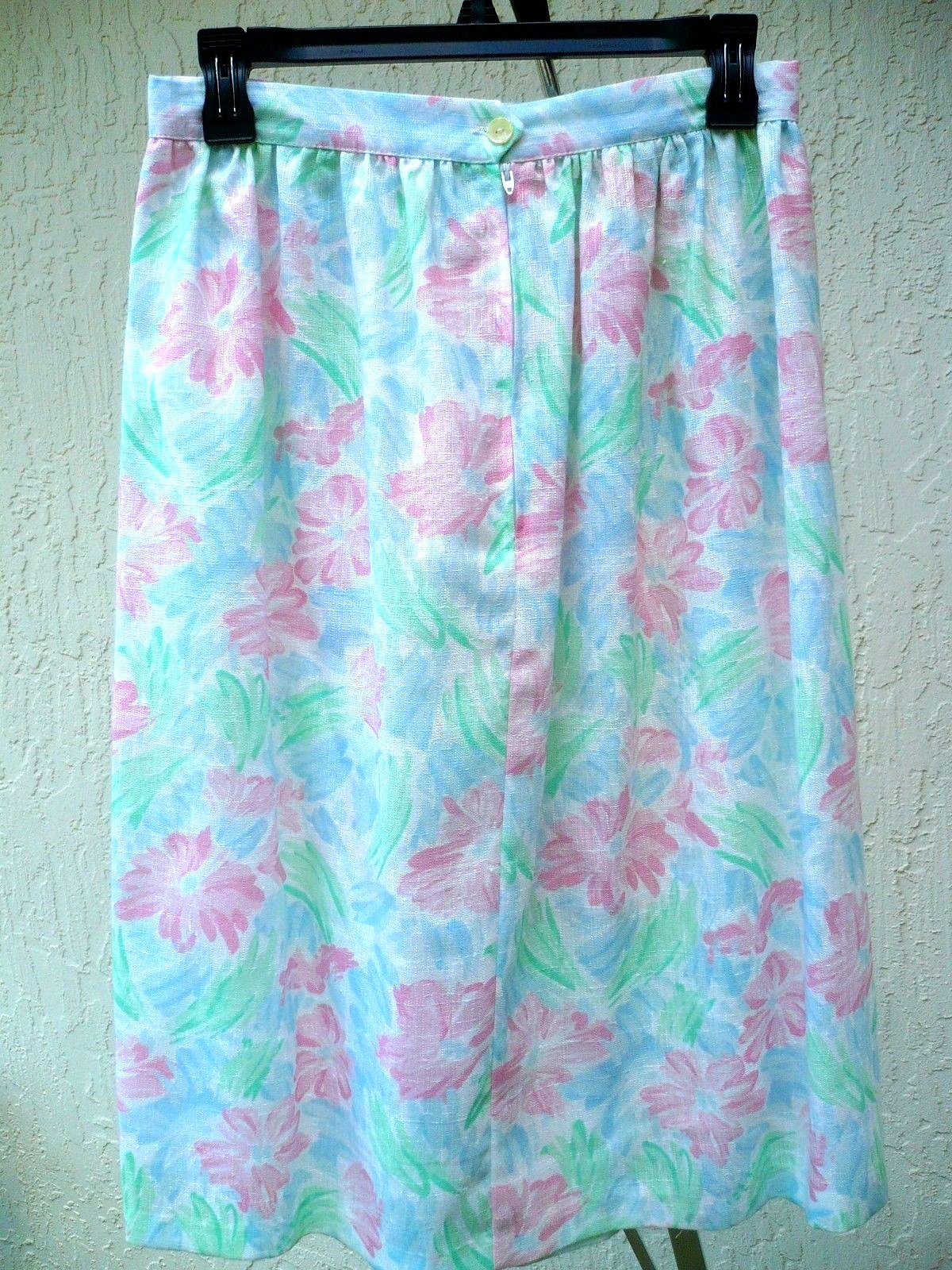 VTG TR BENTLEY US S M FEMININE IVORY EASTER PASTEL FLORAL BLUE GREEN SKIRT LADY