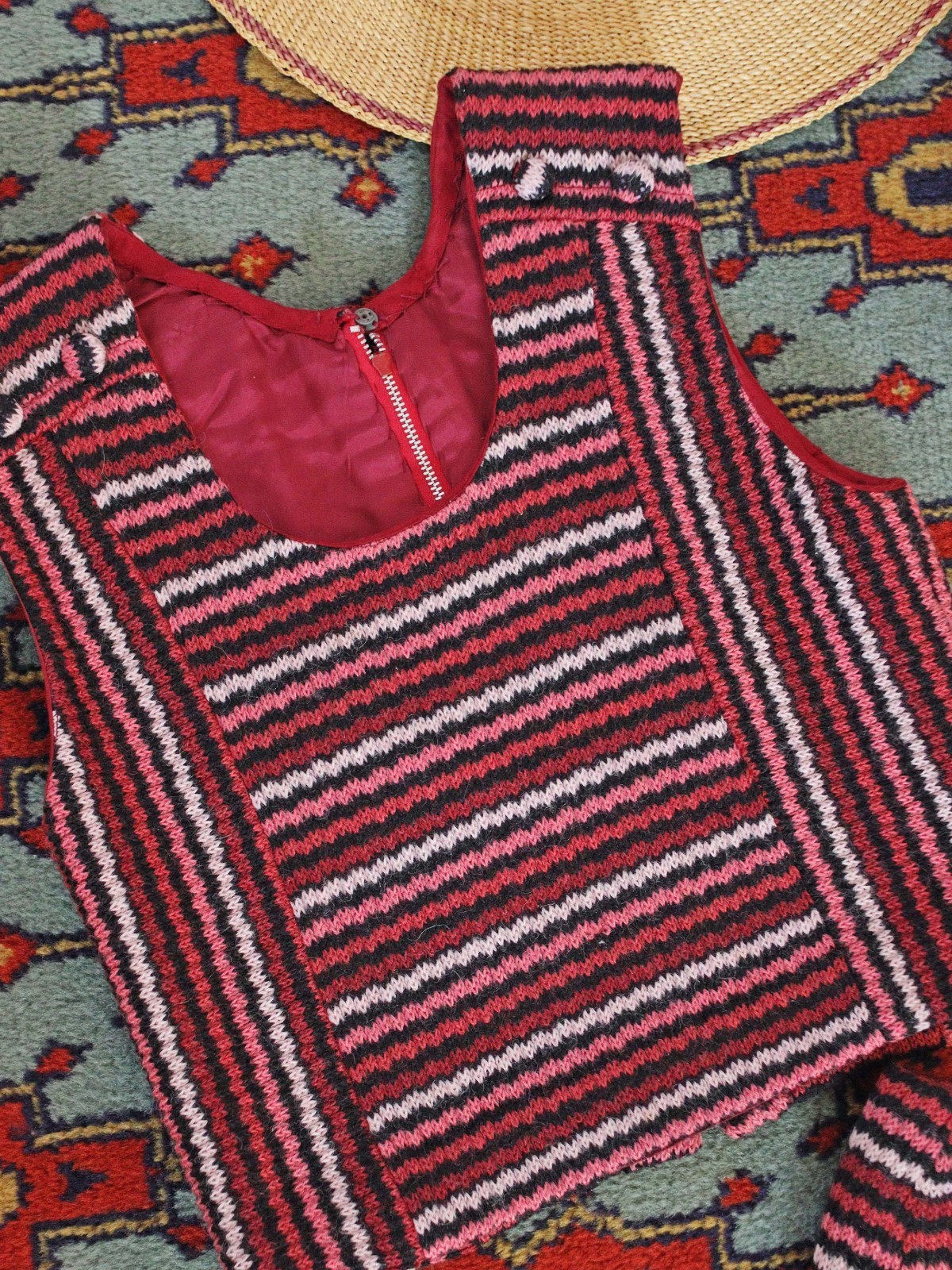 Vtg 1960s Retro Knit Striped Mini Skirt Sleeveless Crop Top Set Mod Mid Cenurty