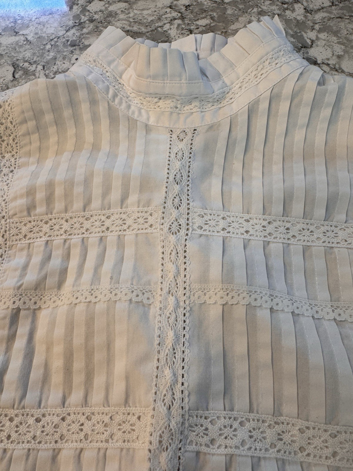 Vintage Orvis Victorian Ruffle Pin-Tuck Lace Blouse S M High Collar, White