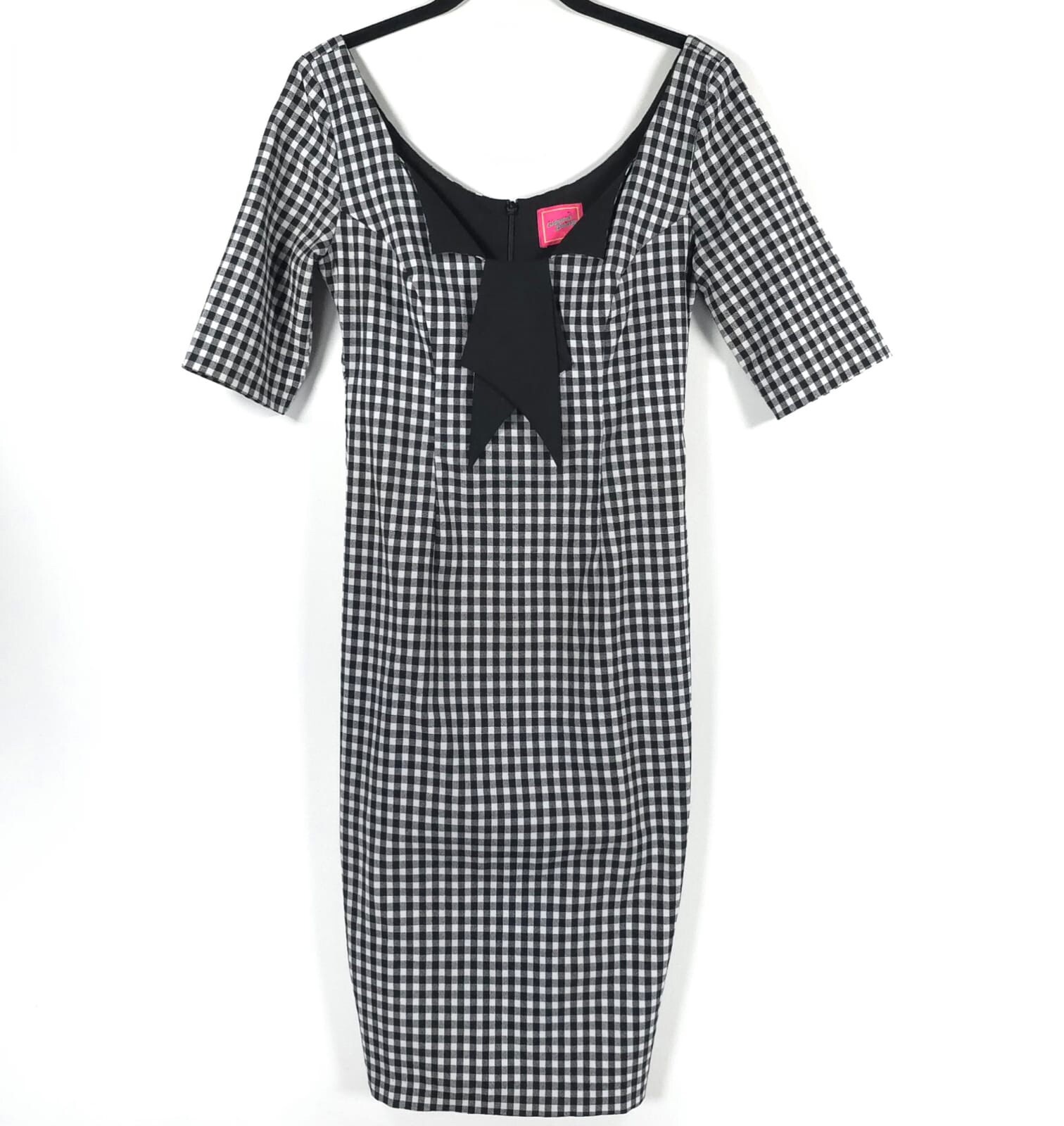GLAMOUR BUNNY Jacky 60s Jacky Pencil Dress Gingham Back Slit Chic Bow Size XS