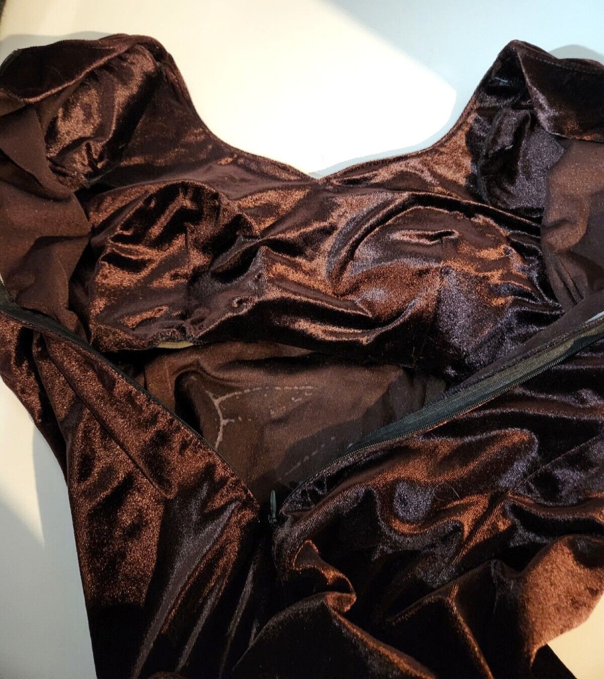 Vintage 90’s Beautiful Brown Velvet Silver Glitter Leaf Design Long Maxi Dress
