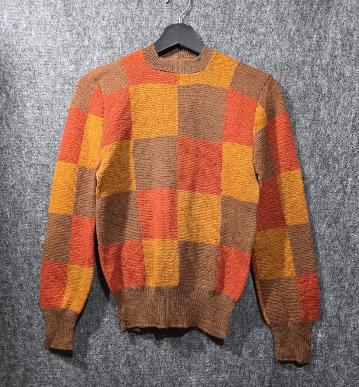 Vintage The Wilroy Traveller New York Knit Sweater Checkered Orange Brown 50s