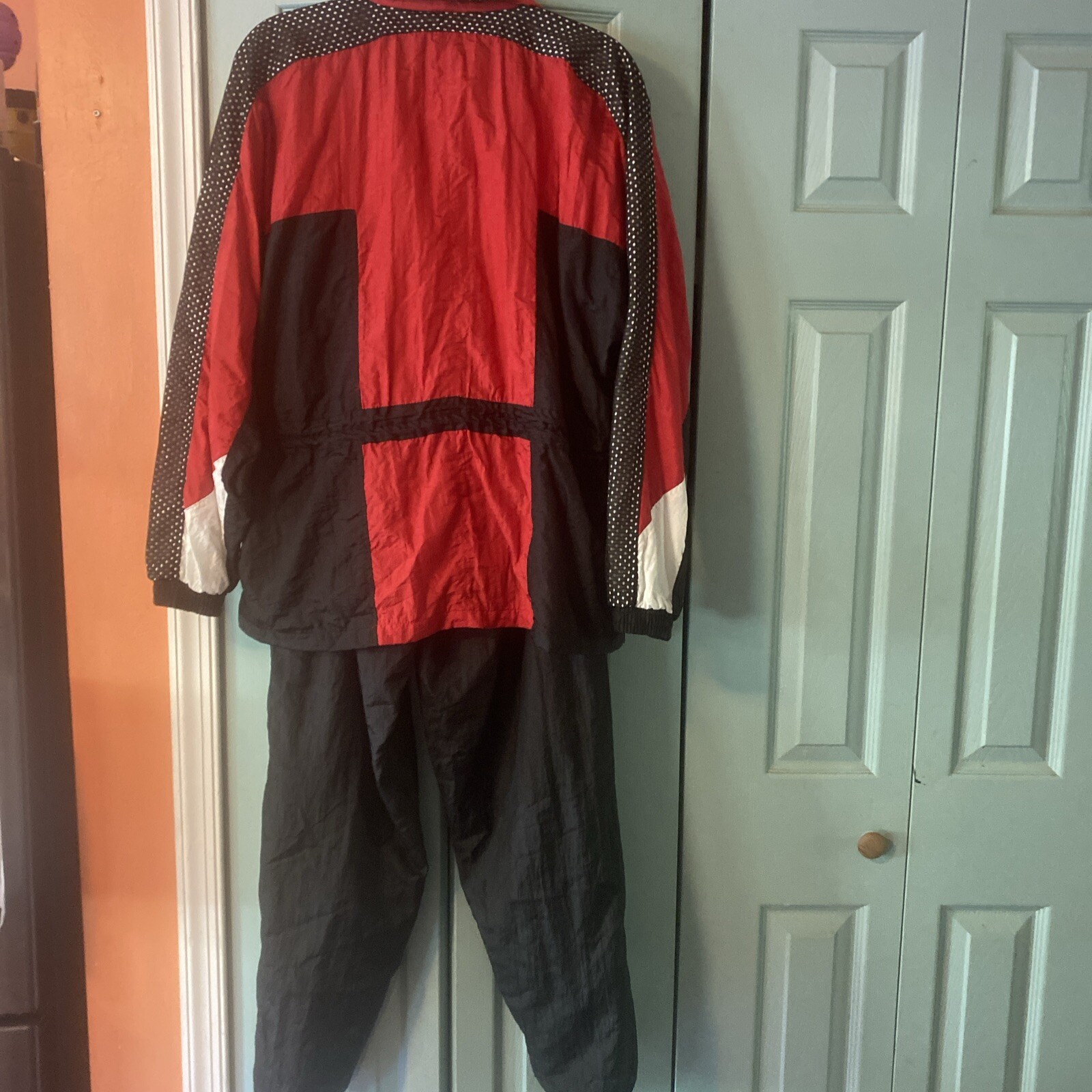 Vintage Track Suit Nylon Red Black Med Bike