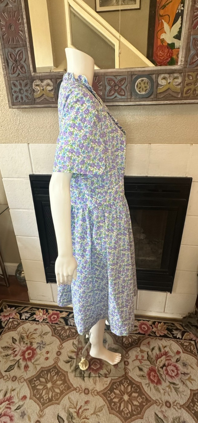 Vtg Lg 1950s Full Skirt Day Dress tea collared Handmade Floral a-line MCM Party