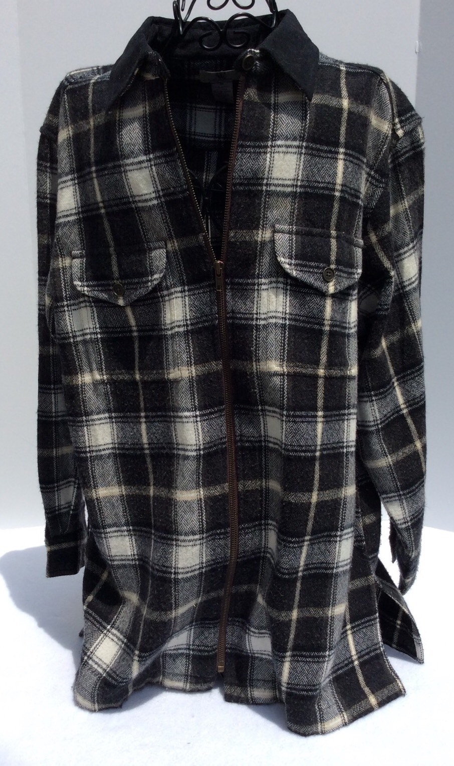 NWB Casuals Plaid Shirt Jacket Women Size M Wool Blend Black White Hipster