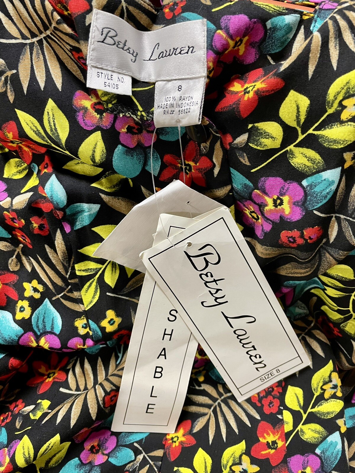 Betsy Lauren 90’s Bright Floral Hawaiian Print Midi Dress Deadstock w tags Sz 8