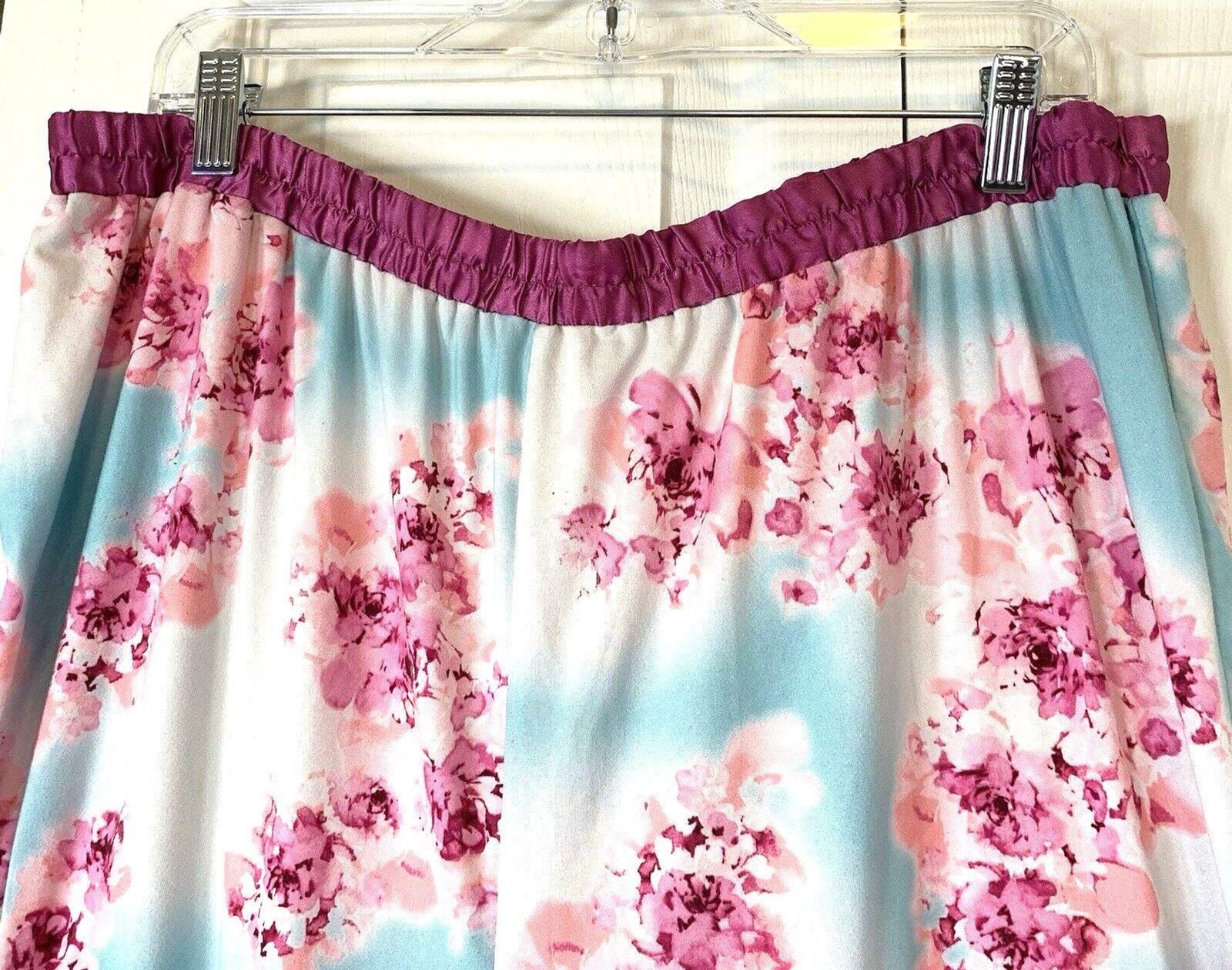 Avon Intimates 2-Pc Silky Satiny Pajama Set 1X Pink White Floral VTG 90s