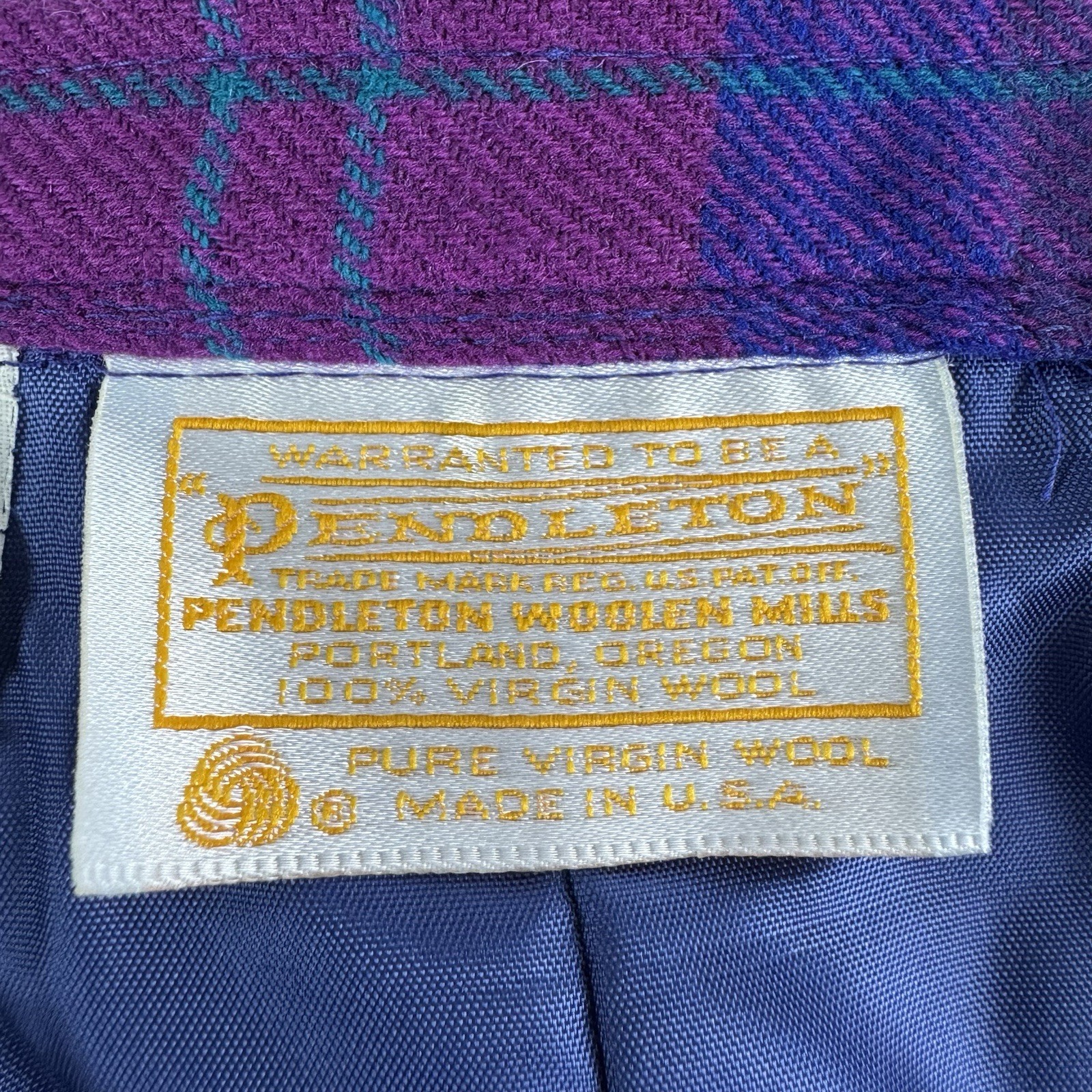 Vintage Pendleton Purple Plaid 100% Virgin Wool Made in USA Midi Skirt Size 10