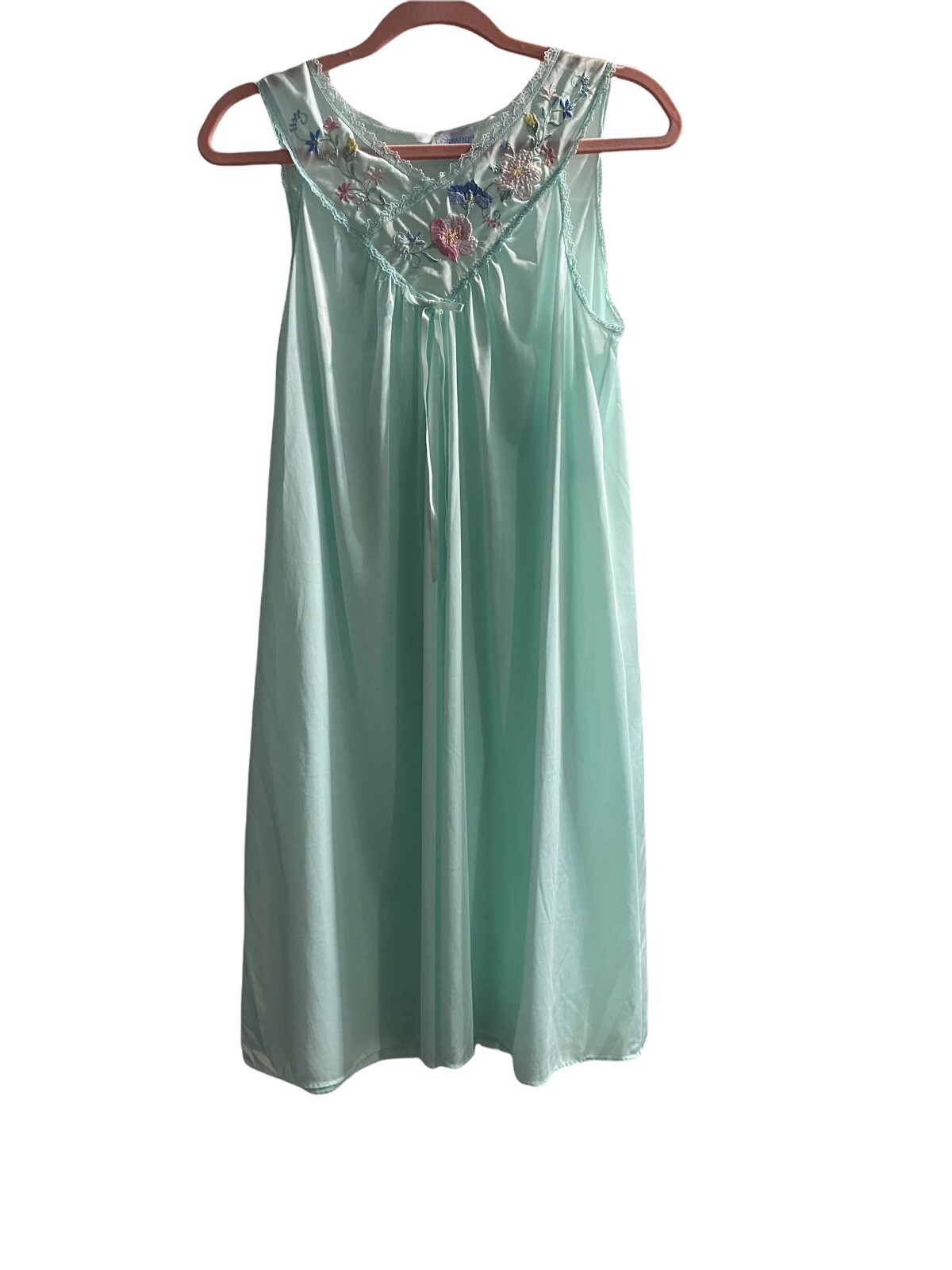 Vintage Nightgown Lorraine Baby Blue 100% Antron Nylon Gown Slip Small K36