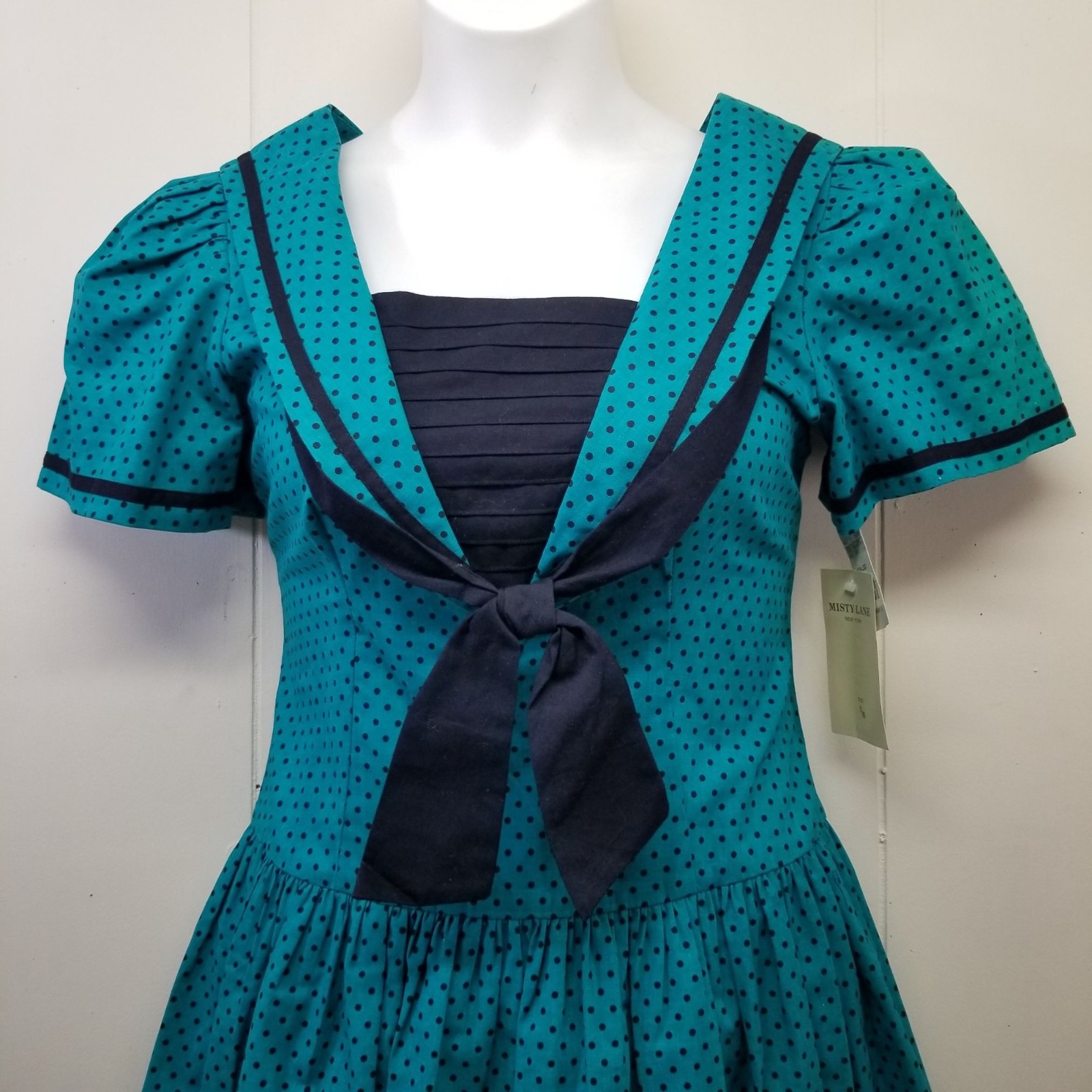 Misty Lane 9 10 Sailor Dress Green Black Polka Dot Vintage Cosplay Fitted Bow