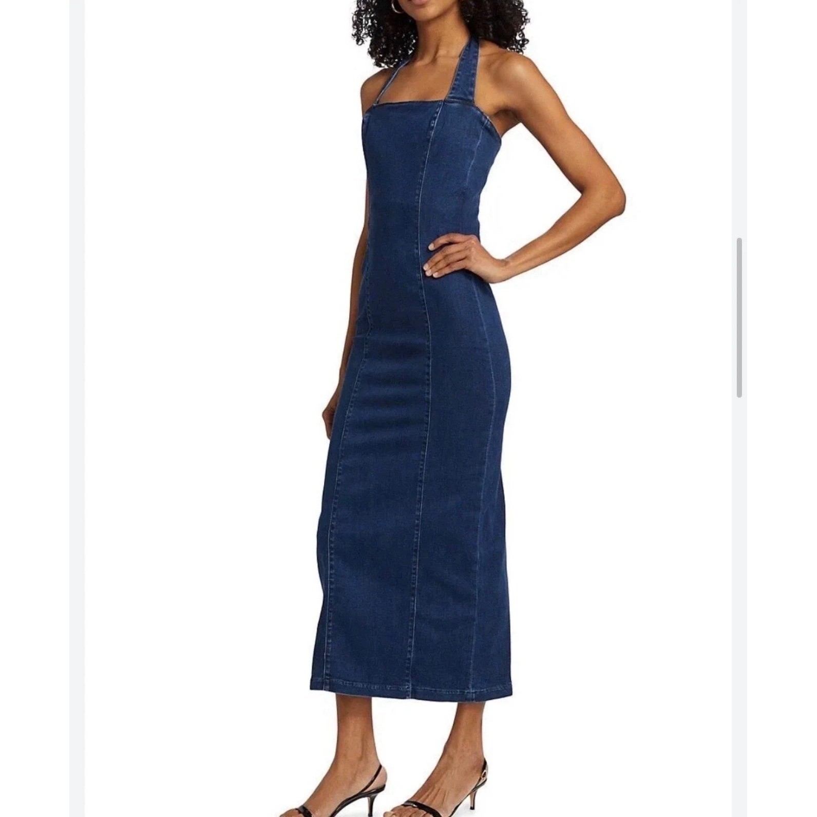 Reformation Evita Denim Midi Dress 8 Vermillion Wash Stretch Denim Halter NWT