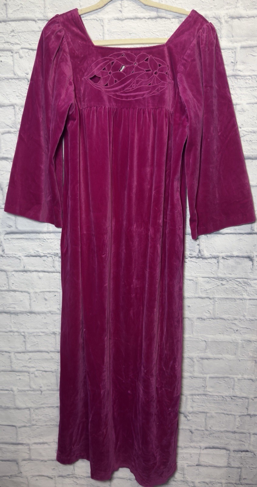 Vtg Appel Velvet Maxi Nightgown Fuchsia Med Regal Empire Romantic Cottage Boho