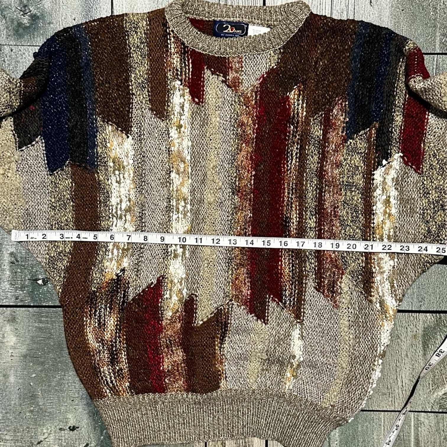 Vintage 80s 20 ANS Mariea Kim Sweater Women M Abstract Metallic Knit Coogi Style