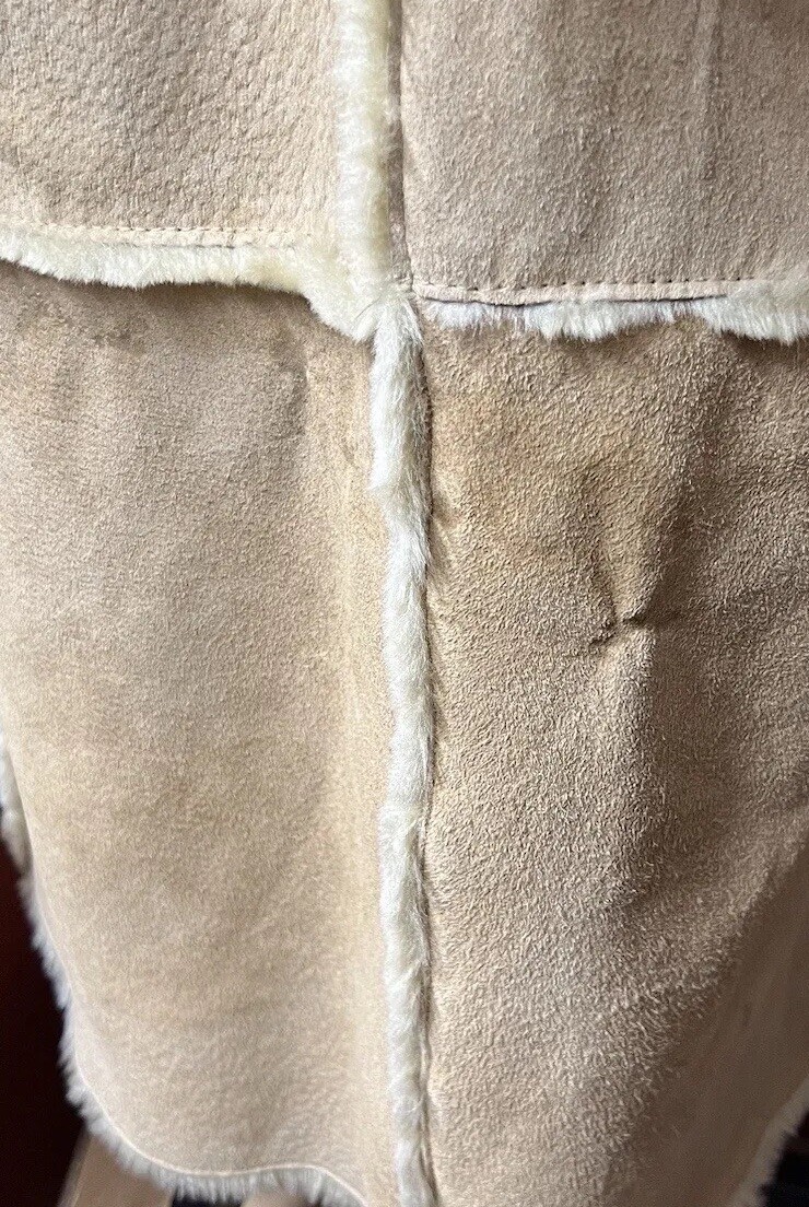 Beautiful Charles Klein Vintage Beige Genuine Suede Leather Fur Long Coat Sz S/M