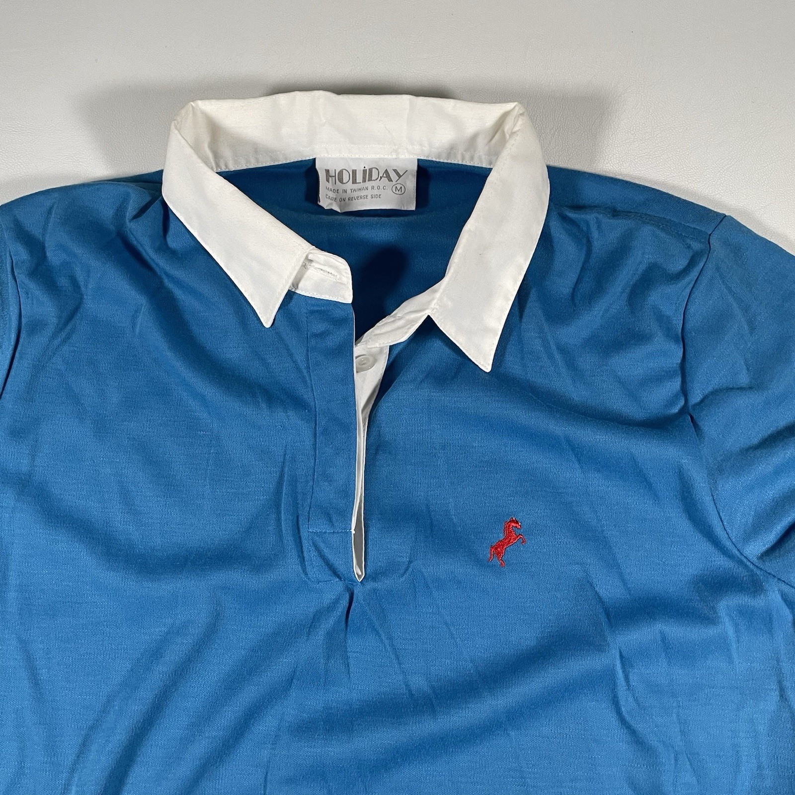 Vtg 70s Holiday Brand Womens Polo Shirt M Horse Graphic Logo Sears Sportswear
