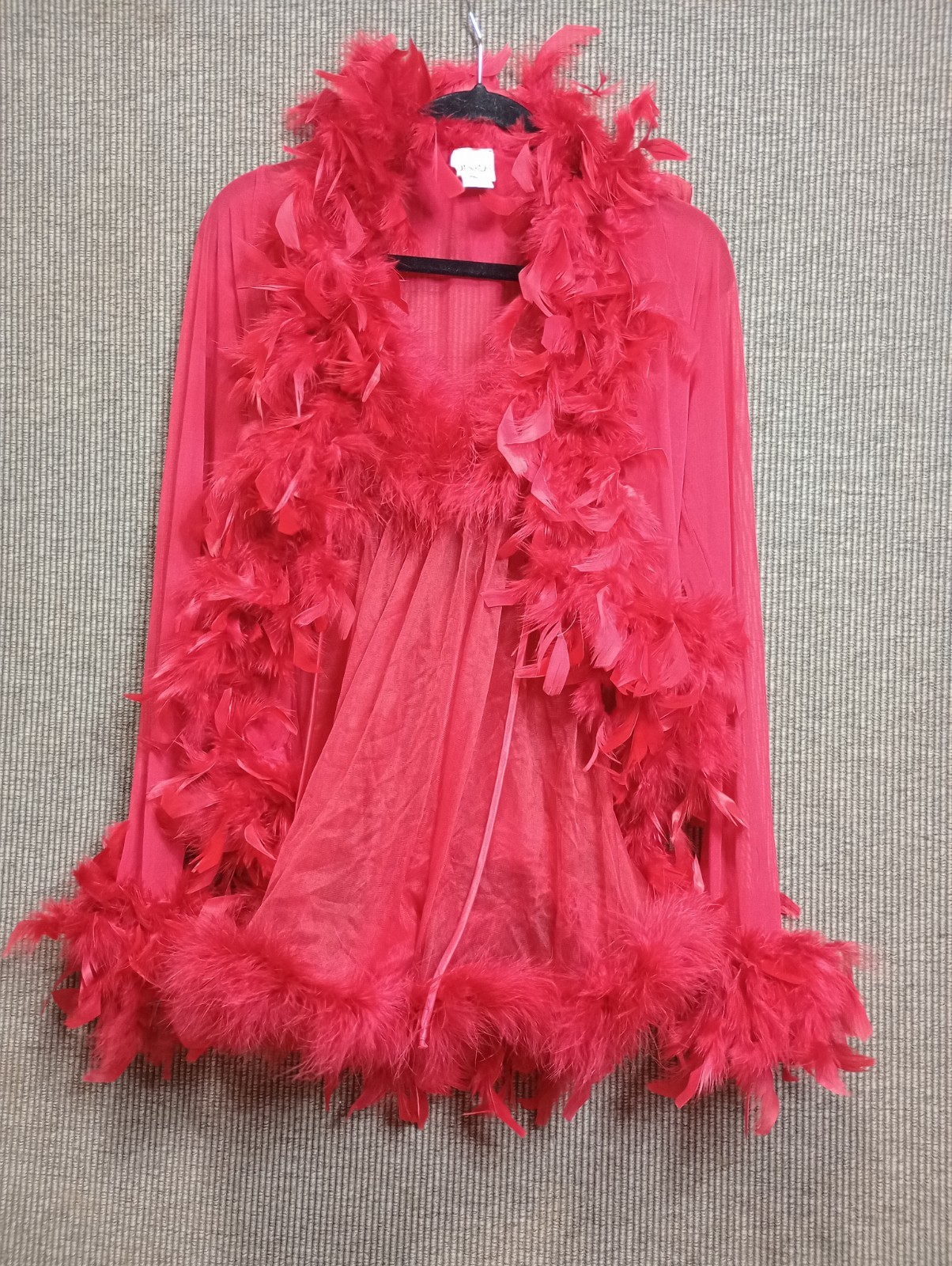 Vintage Frederick’s Of Hollywood Set Red Sheer Marabou Babydoll Nightie S/M